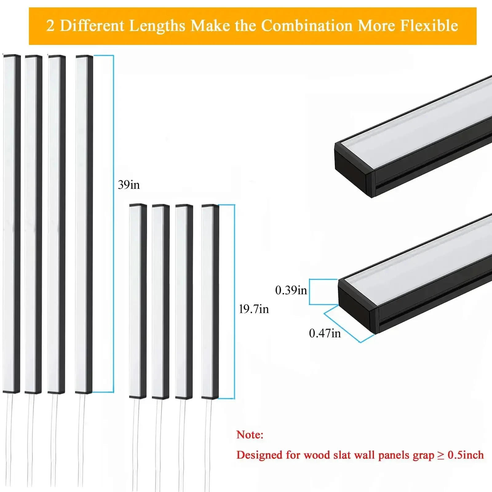 Eight Pack 3000K LED Lights For Wood Slat Walls And WPC Panels Self Adhesive With Touch Switch Under Cabinet Lighting Kit Easy Peel And Stick Cable Included For Dope Accent Lighting In Modern Interiors - Image 4