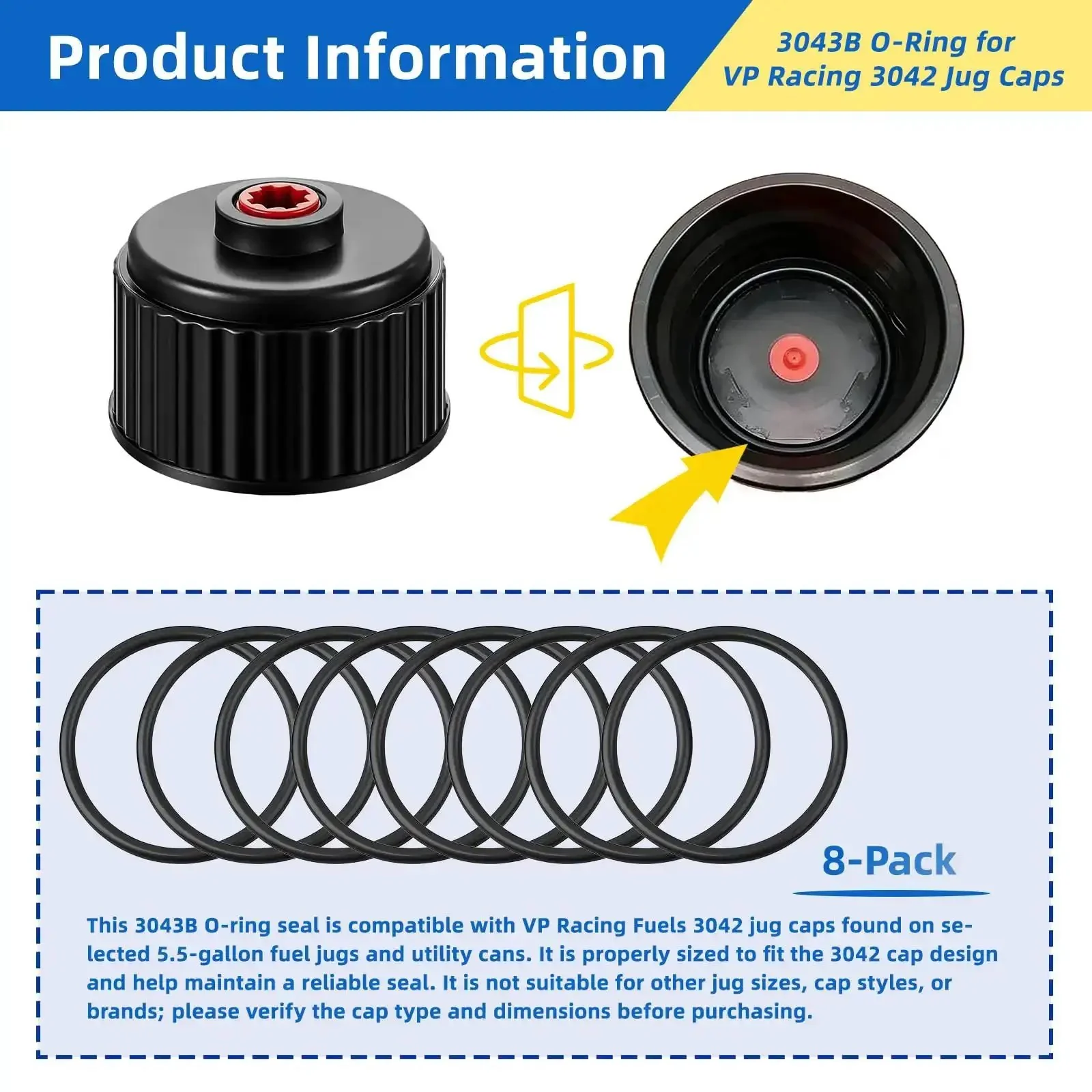 Eight Pack 3043B O Ring Kit For Fuel Jug Caps With Leak Proof Seal Compatible With 3042 Utility Jug Caps Durable Replacement O Rings For Quick Repairs And Reliable Long Lasting Sealing On Racing Fuel Jugs - Image 7
