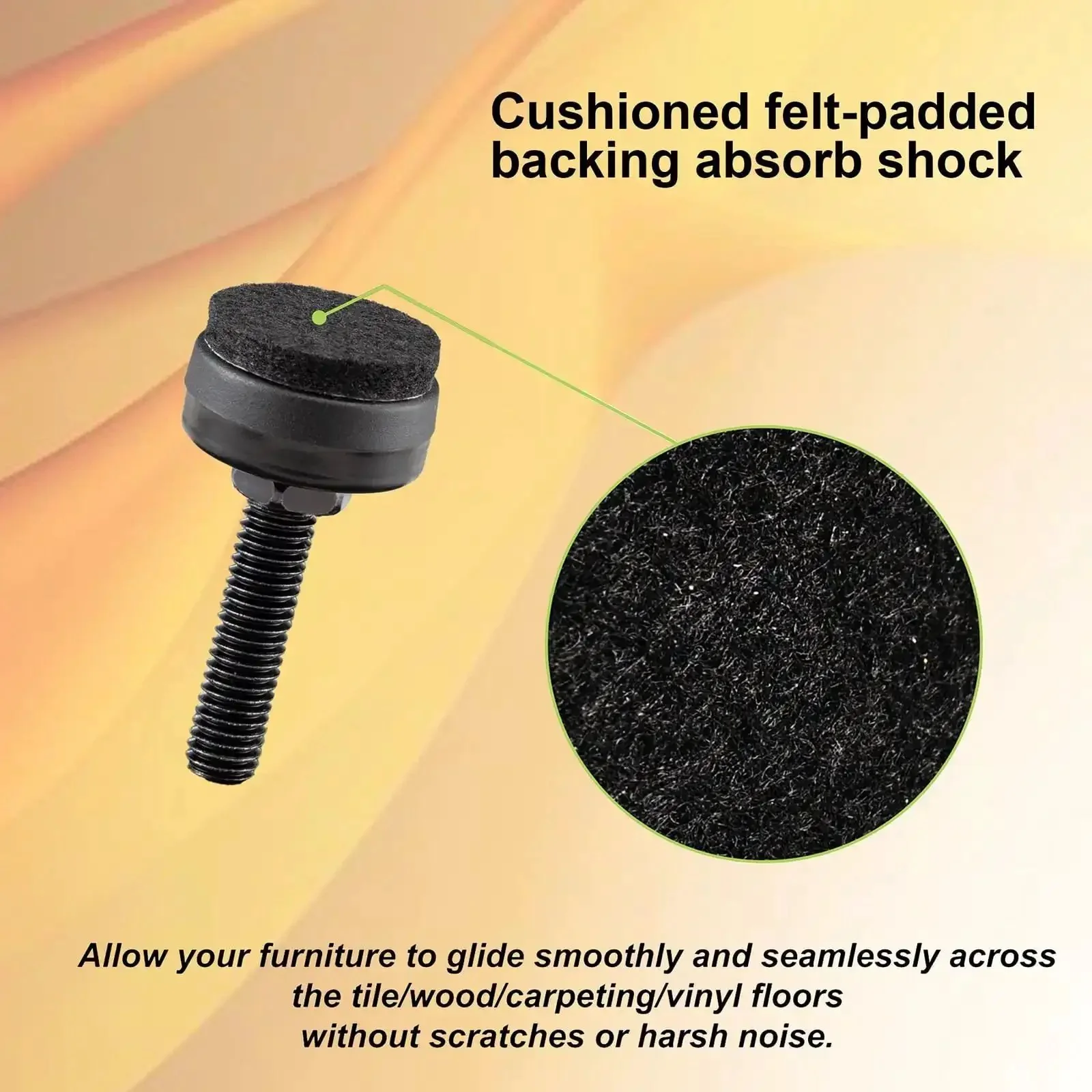 Eight Pack Adjustable Furniture Leveling Feet With M8 ISO Thread 1.8 Inch Tall 1 Inch Base Nuts And Felt Pads Included Black No Wobble Desks Tables And Chairs - Image 5