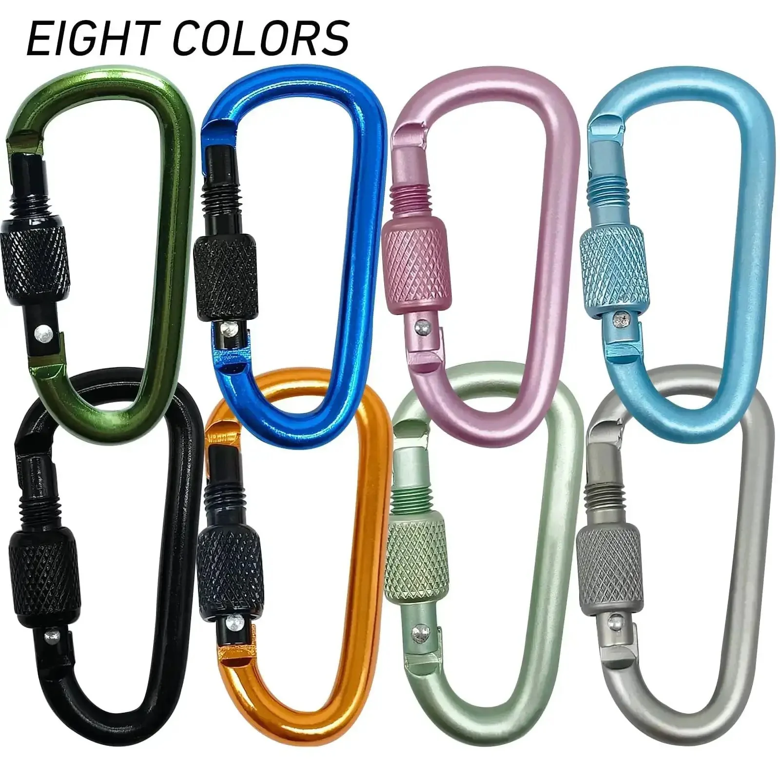 Eight Pack D Shape Carabiner Clips With Screw Gate Two Point Two Inch Aluminum Alloy Key Chain Buckle Mini Keyring Hook For Grab N Go Outdoor Hiking Travel Not For Climbing - Image 2