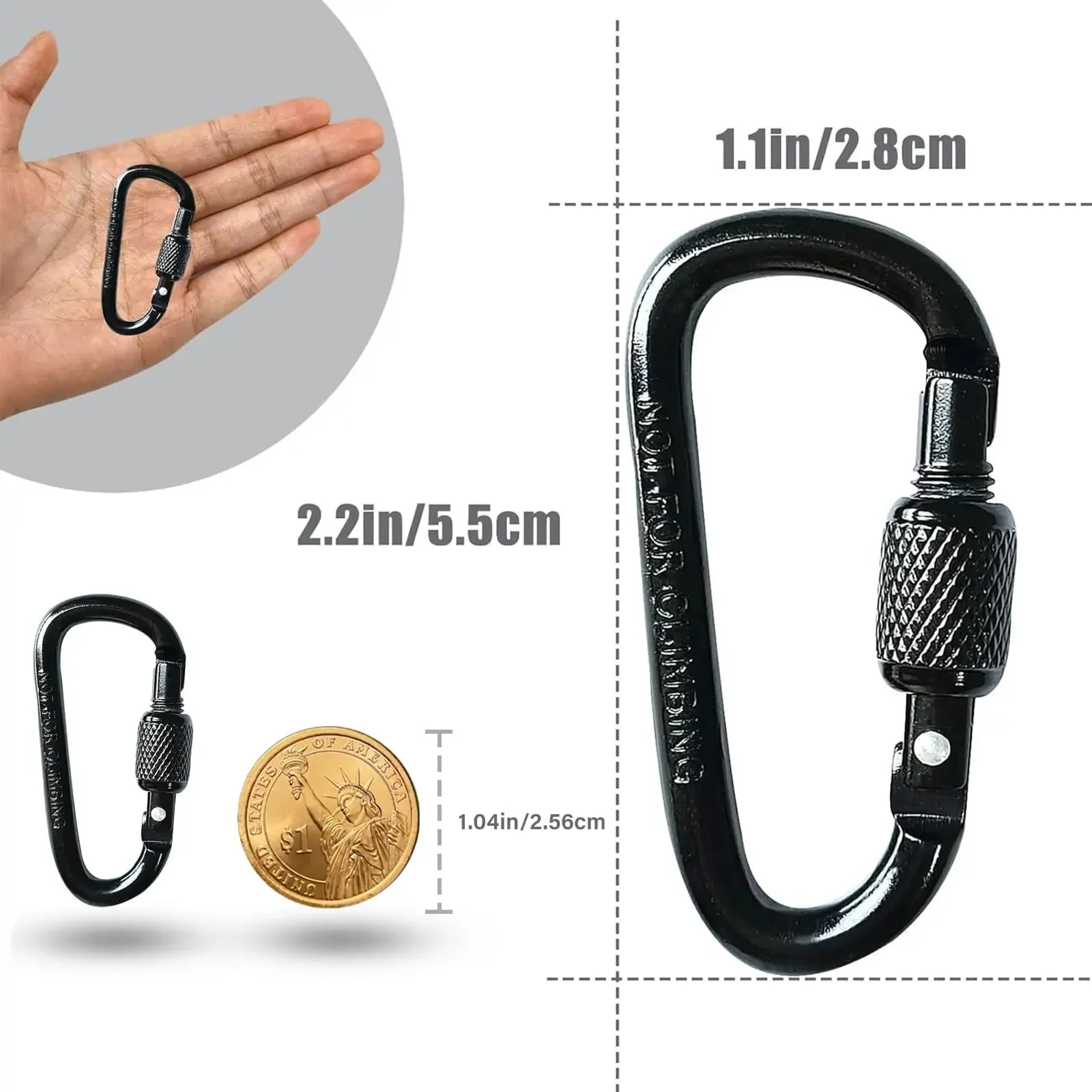 Eight Pack D Shape Carabiner Clips With Screw Gate Two Point Two Inch Aluminum Alloy Key Chain Buckle Mini Keyring Hook For Grab N Go Outdoor Hiking Travel Not For Climbing - Image 5