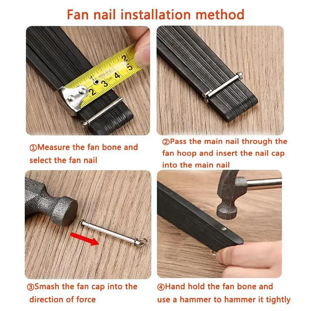 Eight Pack Folding Fan Axle Rivet Nails and Nut Repair Kit 35mm Replacement Fasteners for DIY Friendly Bamboo Paper Hand Fans and Foldable Fans Central Shaft Repair Accessories - Image 4