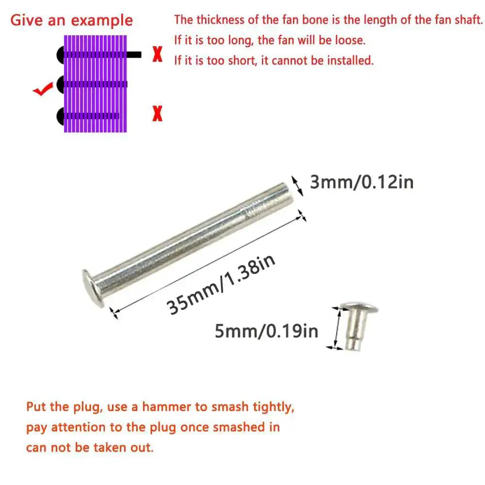 Eight Pack Folding Fan Axle Rivet Nails and Nut Repair Kit 35mm Replacement Fasteners for DIY Friendly Bamboo Paper Hand Fans and Foldable Fans Central Shaft Repair Accessories - Image 6