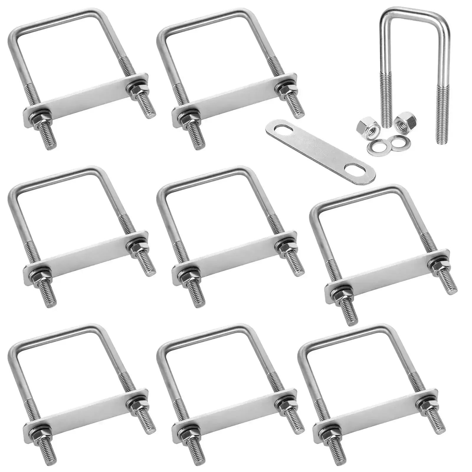 Eight Pack Square U Bolts With Washers And Nuts Two And A Half Inch Inner Width Hundred Millimeter Length 304 Stainless Steel Replacement Parts For Cars Trailers Ski Boats And Sailboats