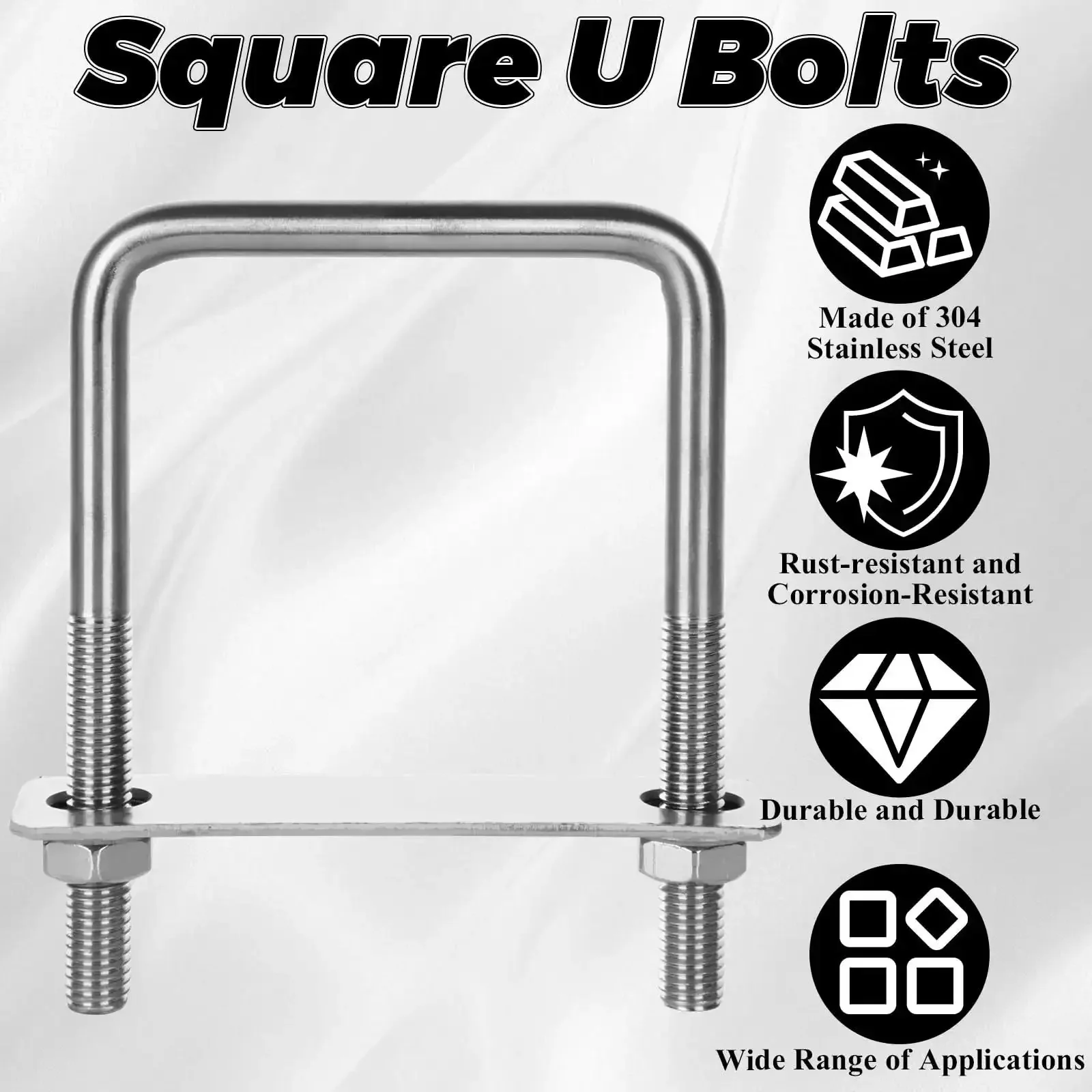 Eight Pack Square U Bolts With Washers And Nuts Two And A Half Inch Inner Width Hundred Millimeter Length 304 Stainless Steel Replacement Parts For Cars Trailers Ski Boats And Sailboats - Image 6
