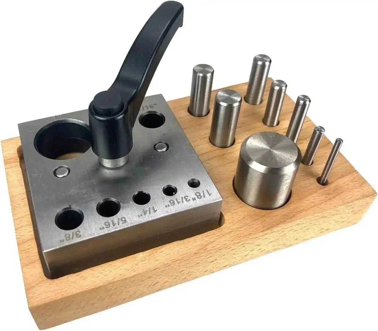 Eight Piece Disc Cutter Set For Quick Circle Cutting With Lever Clamp One Eighth Inch To One Inch Sizes Handles Up To Fourteen Gauge Non Ferrous Metal Pro Grade Cutting Tool With Sturdy Wooden Base Storage - Image 4