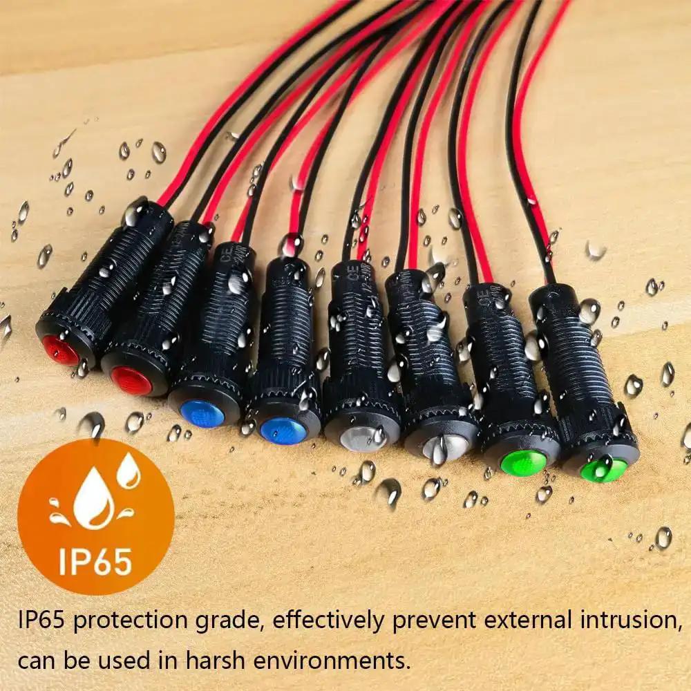 Eight Piece LED Indicator Pilot Lights Set Red Blue Green White For Panel Mount 8mm Hole AC DC 12 24V Flame Retardant Plastic Shell Visual Status Cues For Power Signal And Telecom Equipment - Image 5