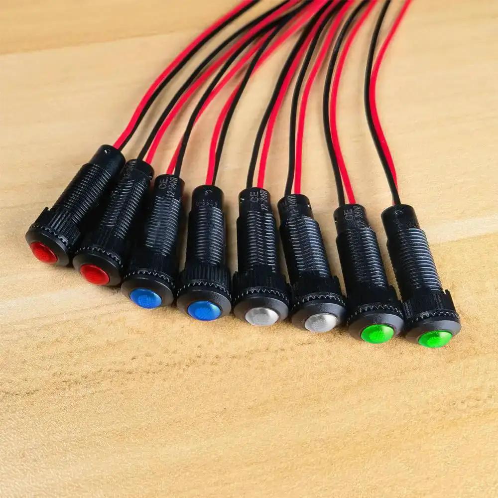 Eight Piece LED Indicator Pilot Lights Set Red Blue Green White For Panel Mount 8mm Hole AC DC 12 24V Flame Retardant Plastic Shell Visual Status Cues For Power Signal And Telecom Equipment - Image 7