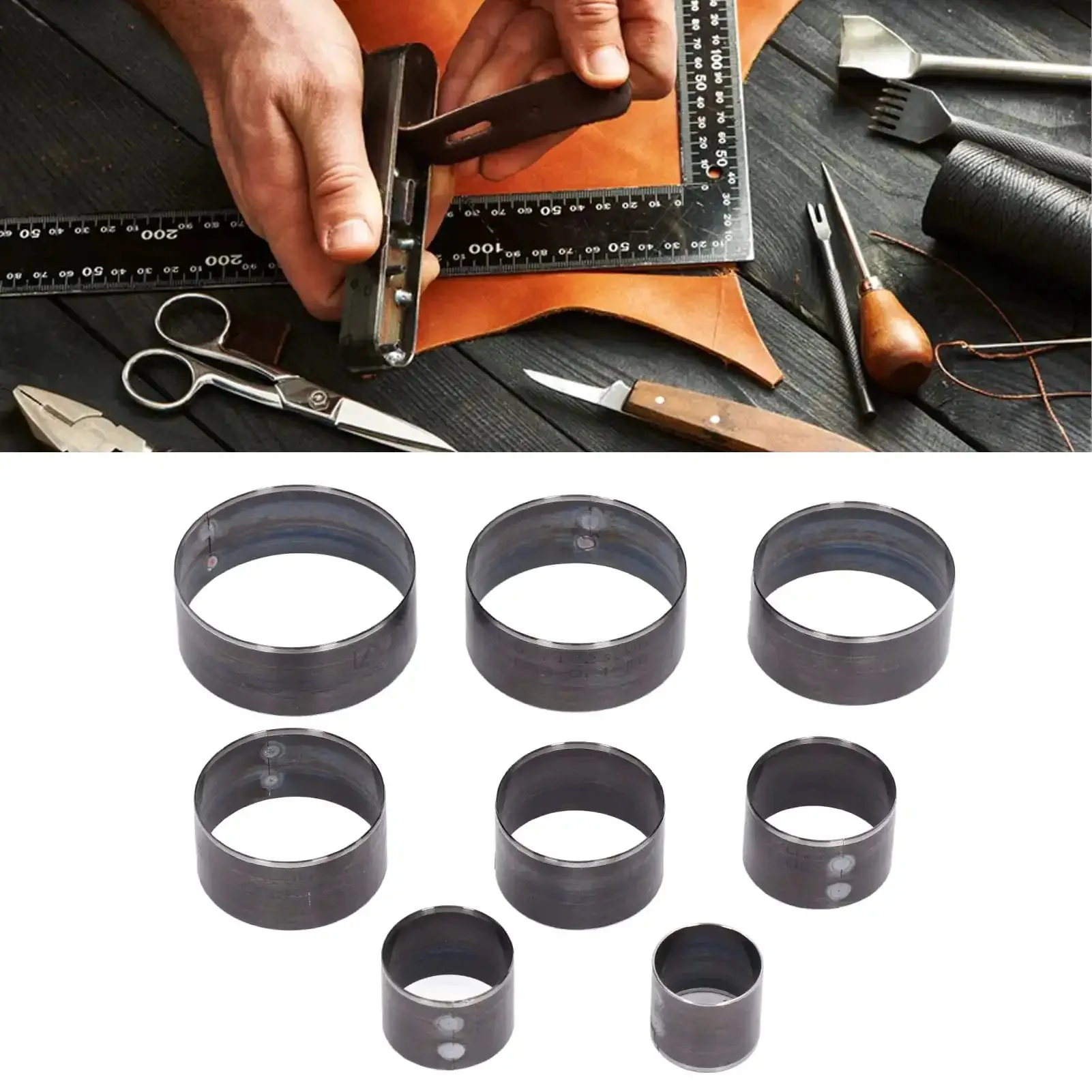 Eight Piece Round Leather Cutting Die Set With Alloy Steel Punching Tools 25 To 60mm For Quick Cuts And Precise Shapes Pro Grade Leatherworking Kit For DIY Hobbyists And Crafters - Image 6
