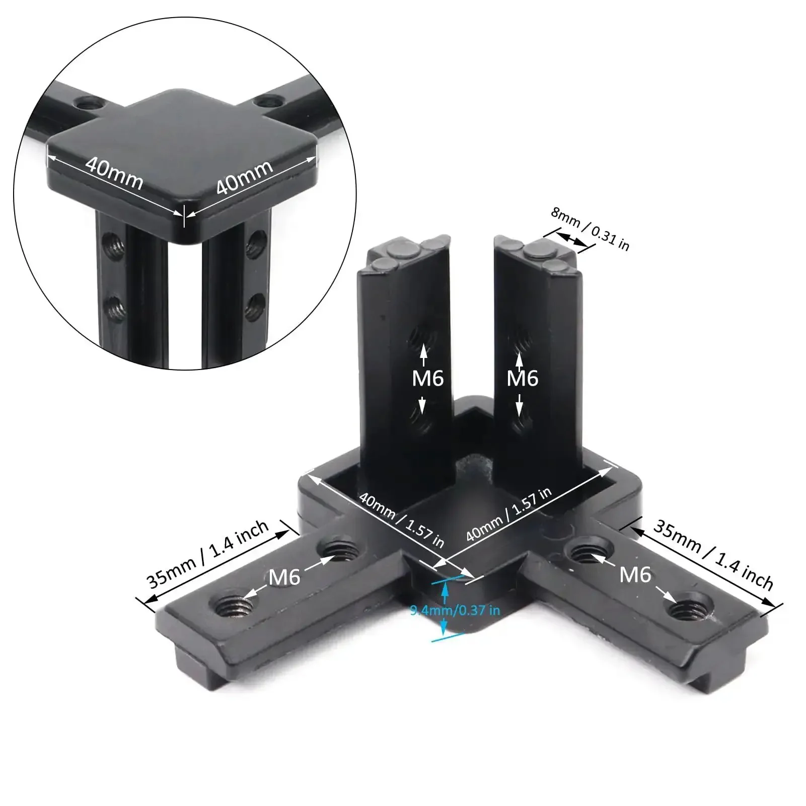 Eight Pieces 4040 Aluminum Extrusion Corner Brackets For 40 Series Frames, 3 Way Tri End Cap Connectors With Screws, Compatible With 40/40 And 4080 TV Slot Black Aluminum Profile Fittings, Zinc Alloy Construction - Image 5