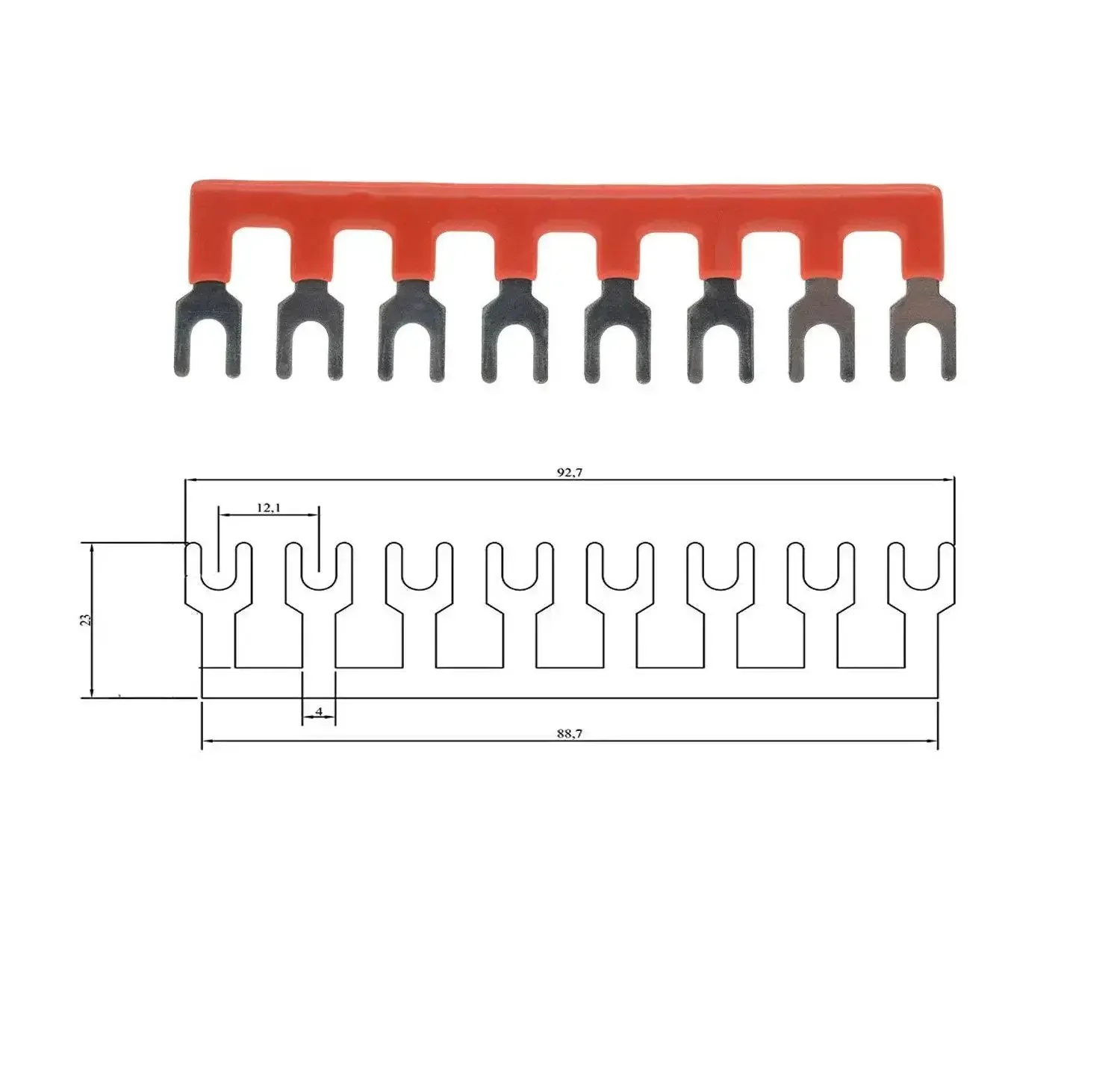 Eight Position Jumper Block Terminal Strips 400V 25A Barrier Fork Type TB2508 Pre Insulated Red And Black 4 Pack Plug And Play Ready For Easy Wiring High Conductivity Brass Terminals Nickel Plated Outer For Reliable Electrical Joints - Image 3