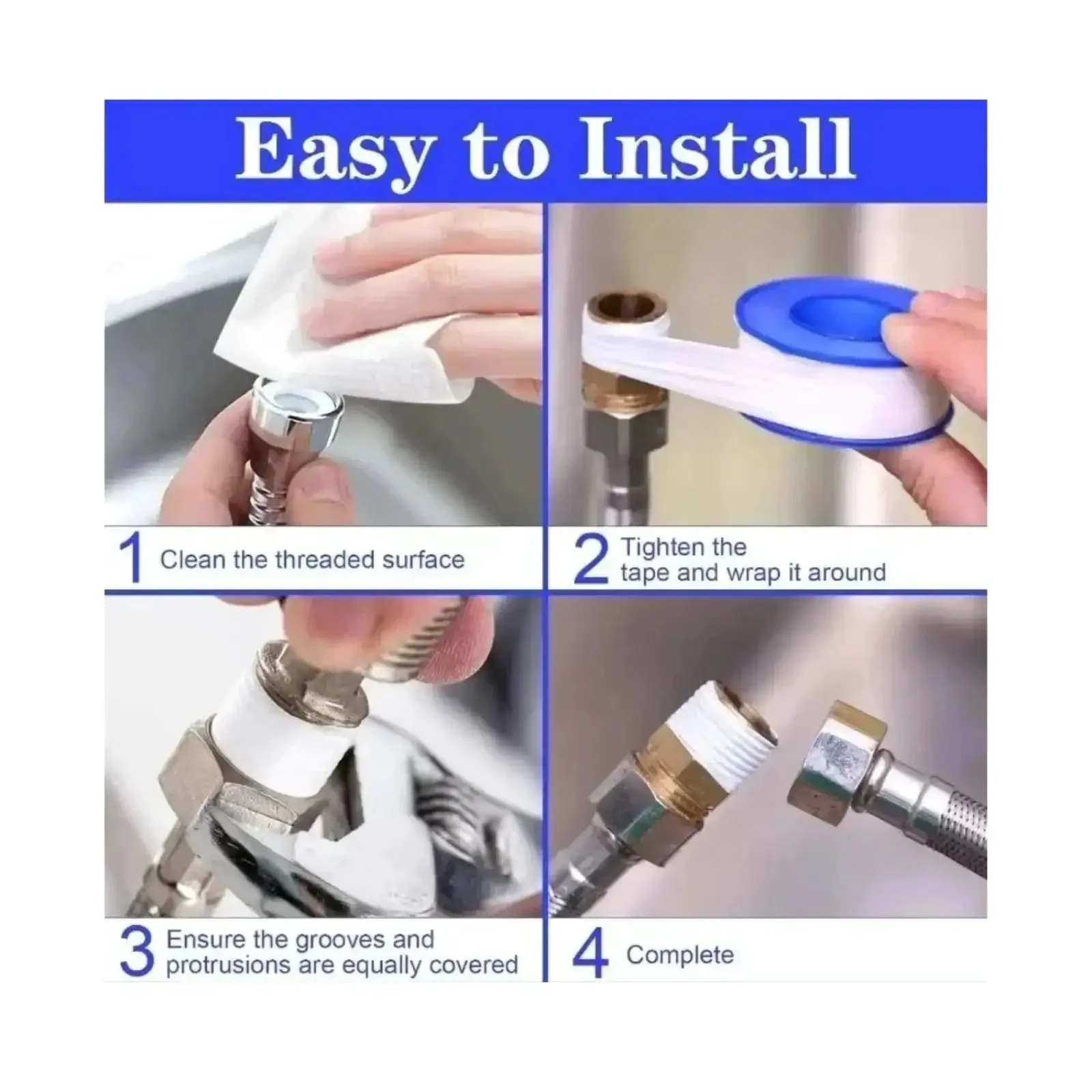 Eight Rolls Half Inch By Four Hundred Ninety Four Inches Teflon Plumbers Tape Heavy Duty PTFE Pipe Sealant For Shower Heads And Gas Lines Waterproof Leak Resistant White Pro Grade Sealant That Stops Leaks - Image 6