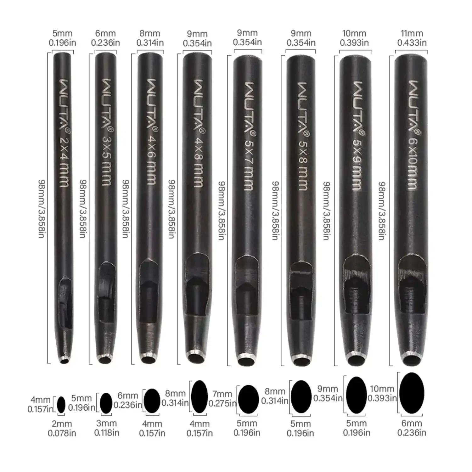 Eight Size Oval Leather Hole Punch Set 2x4mm To 6x10mm Made From Carbon Steel For Belt Holes And Leather Crafting Hand Punch Tool Built Tough For DIY Leatherworking Projects - Image 2