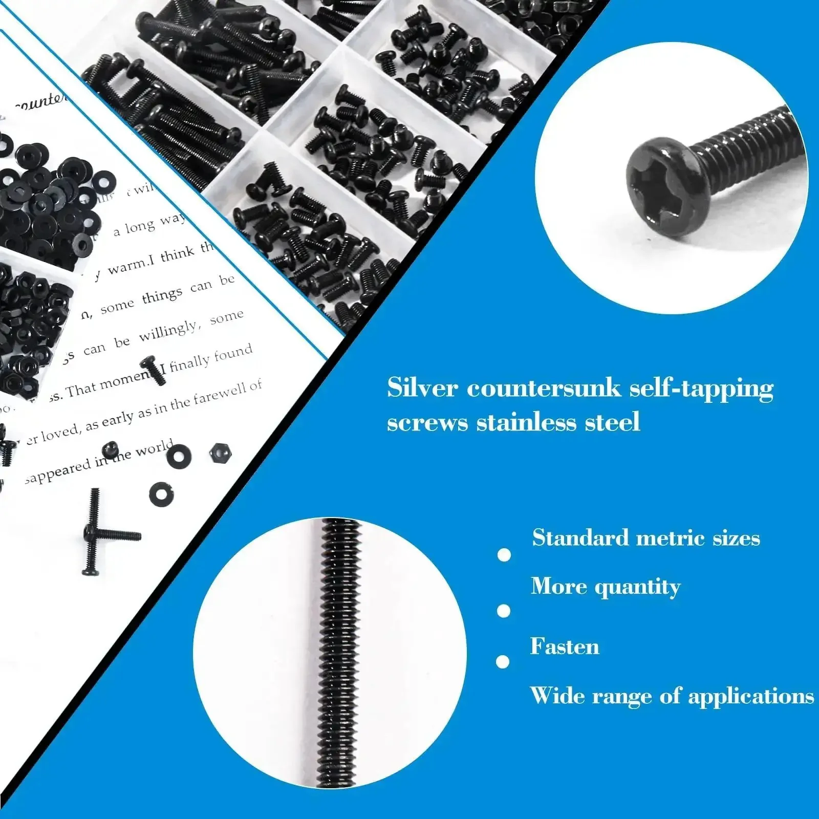 Eight Sizes M2 Pan Head Phillips Machine Screws Set 4mm To 20mm Black Carbon Steel Fasteners Kit With 150 M2 Nuts And 150 Washers Fully Threaded Metric Screws Bolts Assortment - Image 4