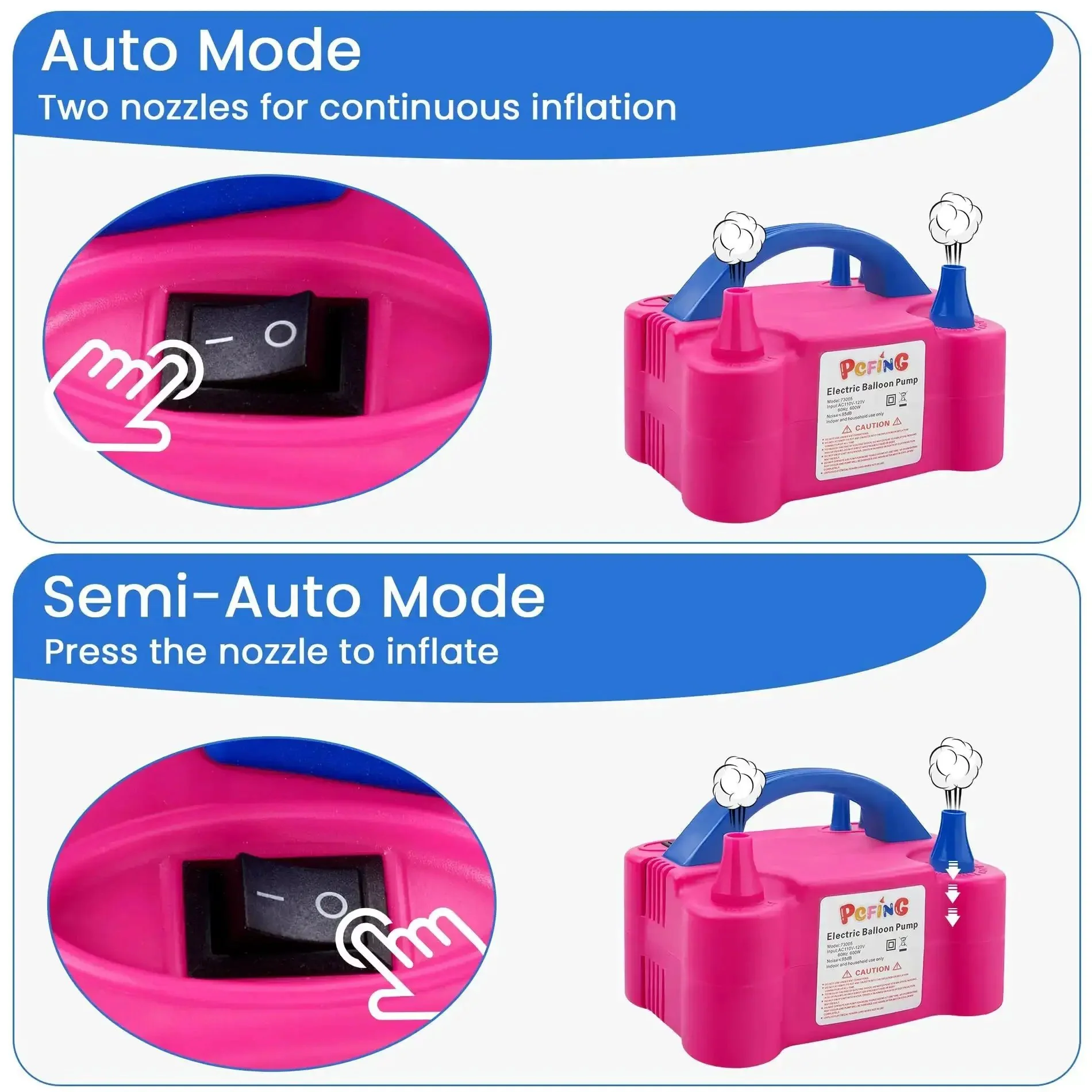 Electric Balloon Pump Inflator, Portable Balloon Blower With Dual Nozzles And Tie Tool, Rapid Three-Second Inflation, Auto And Semi-Auto Modes, Party-Ready For Parties, Festivals, And Home Decor - Image 2