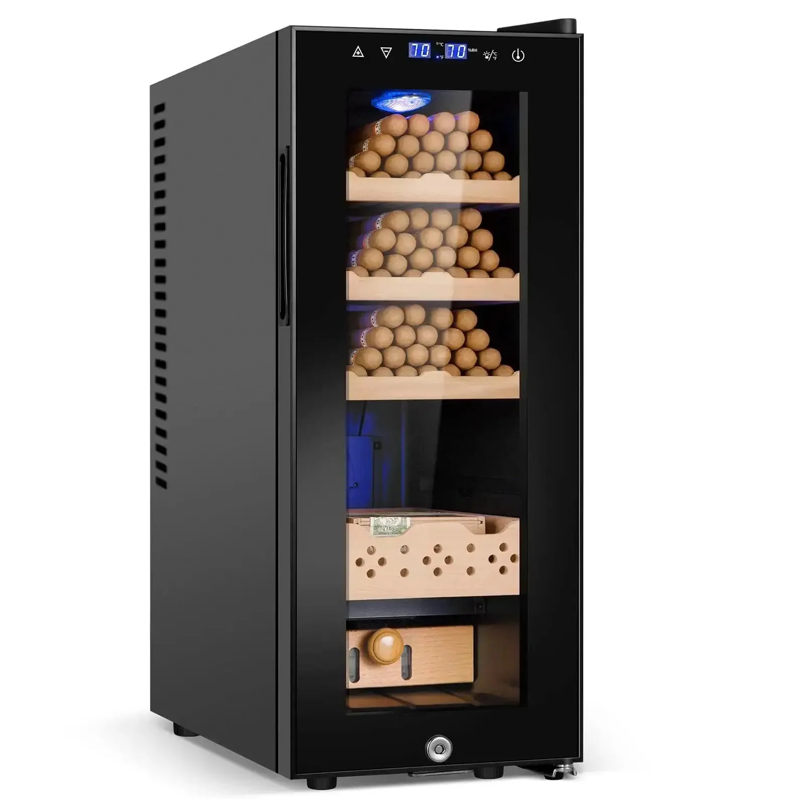 Electric Cigar Humidor Cabinet With 35L Capacity Precise Temperature And Humidity Control Spanish Cedar Shelves And Safety Lock Holds Up To 260 Cigars For Long Lasting Fresh Flavorful Smoking Sessions