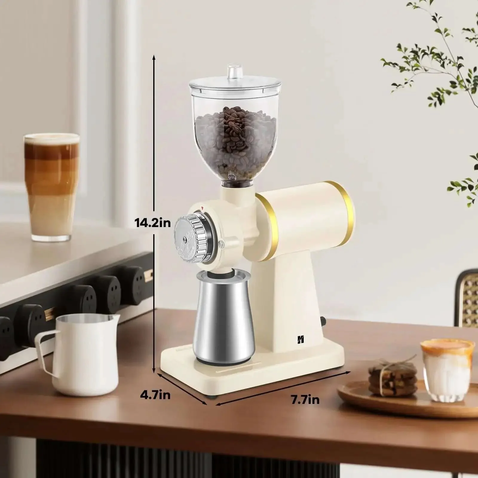Electric Coffee Bean Grinder 250G For Commercial And Home Use 200W Automatic Burr Grinder With Eight Grind Settings From Fine To Coarse See Through Hopper Barista Quality Fresh Grounds White - Image 2