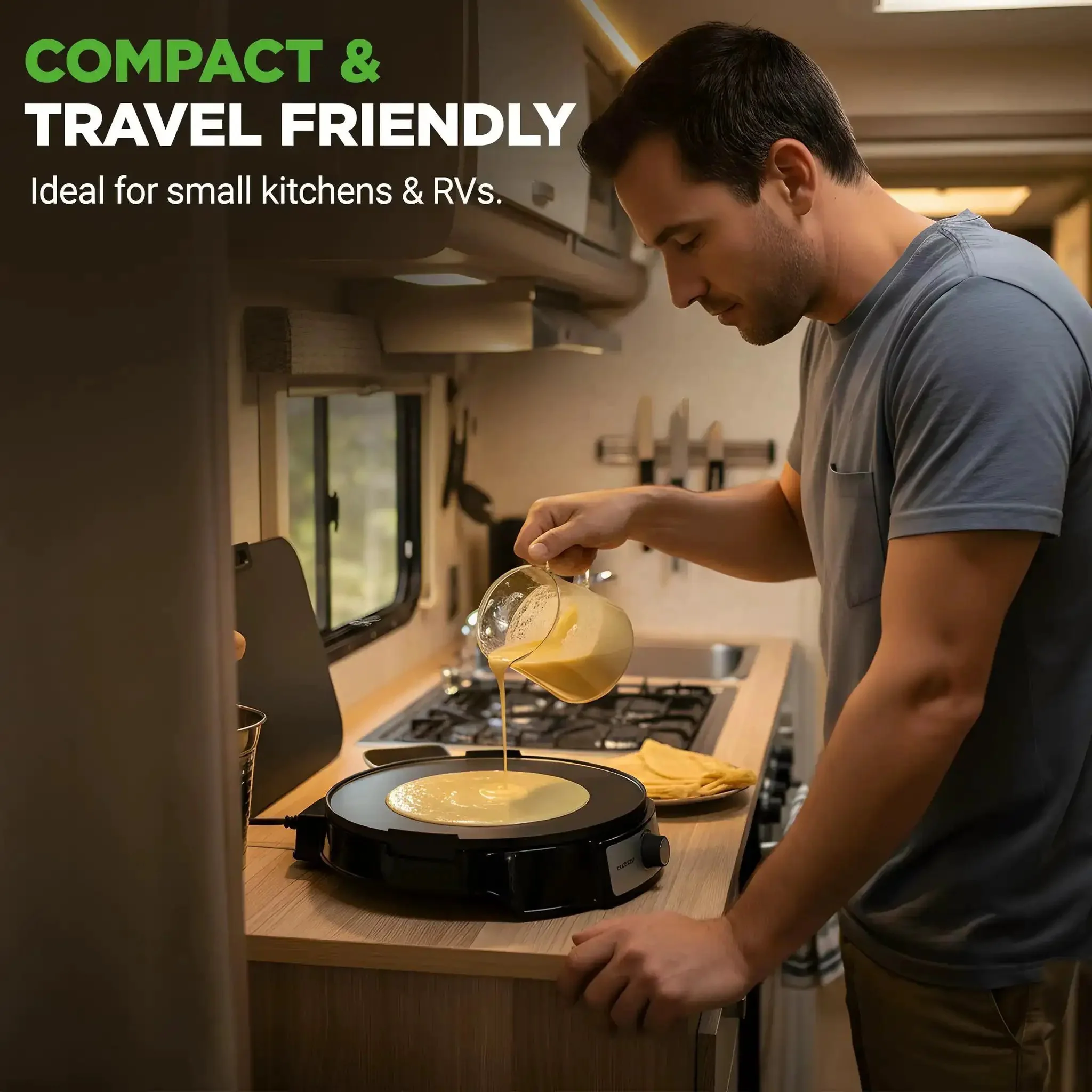 Electric Crepe Maker And Griddle 12 Inch Nonstick Reversible Hot Plate With Adjustable Temperature And LED Indicator Lights Easy Flip Surface Includes Wooden Spatula And Batter Spreader For Pancakes Crepes Blintzes - Image 2
