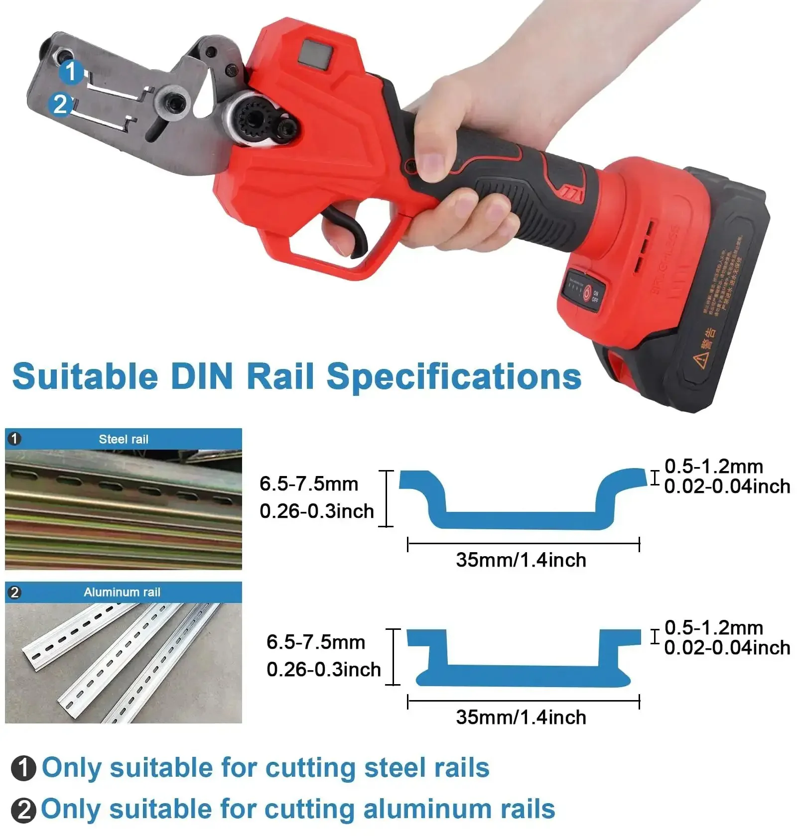 Electric Din Rail Cutter With Double Groove And Rechargeable Battery For Cutting 35Mm Wide Aluminum And Steel DIN Rails, 7.5Mm High Slotted Rails, Clean Fast Pro Grade Installations - Image 5
