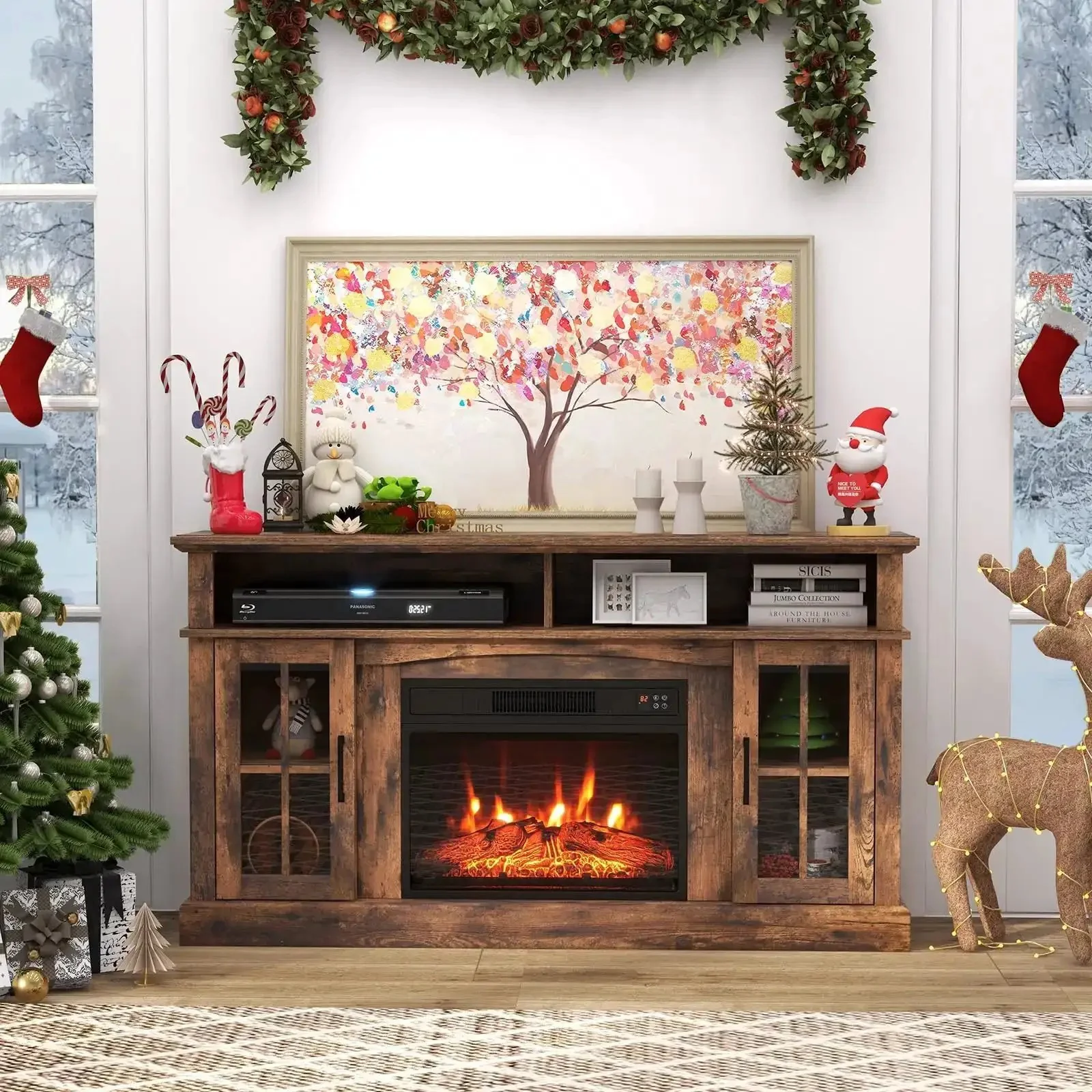 Electric Fireplace TV Stand For 65 Inch TVs With 23 Inch Insert 3 Level Flame Remote Control Hidden Storage Cabinet Brown Modern Media Console For Living Room Go To Cozy Vibes - Image 8