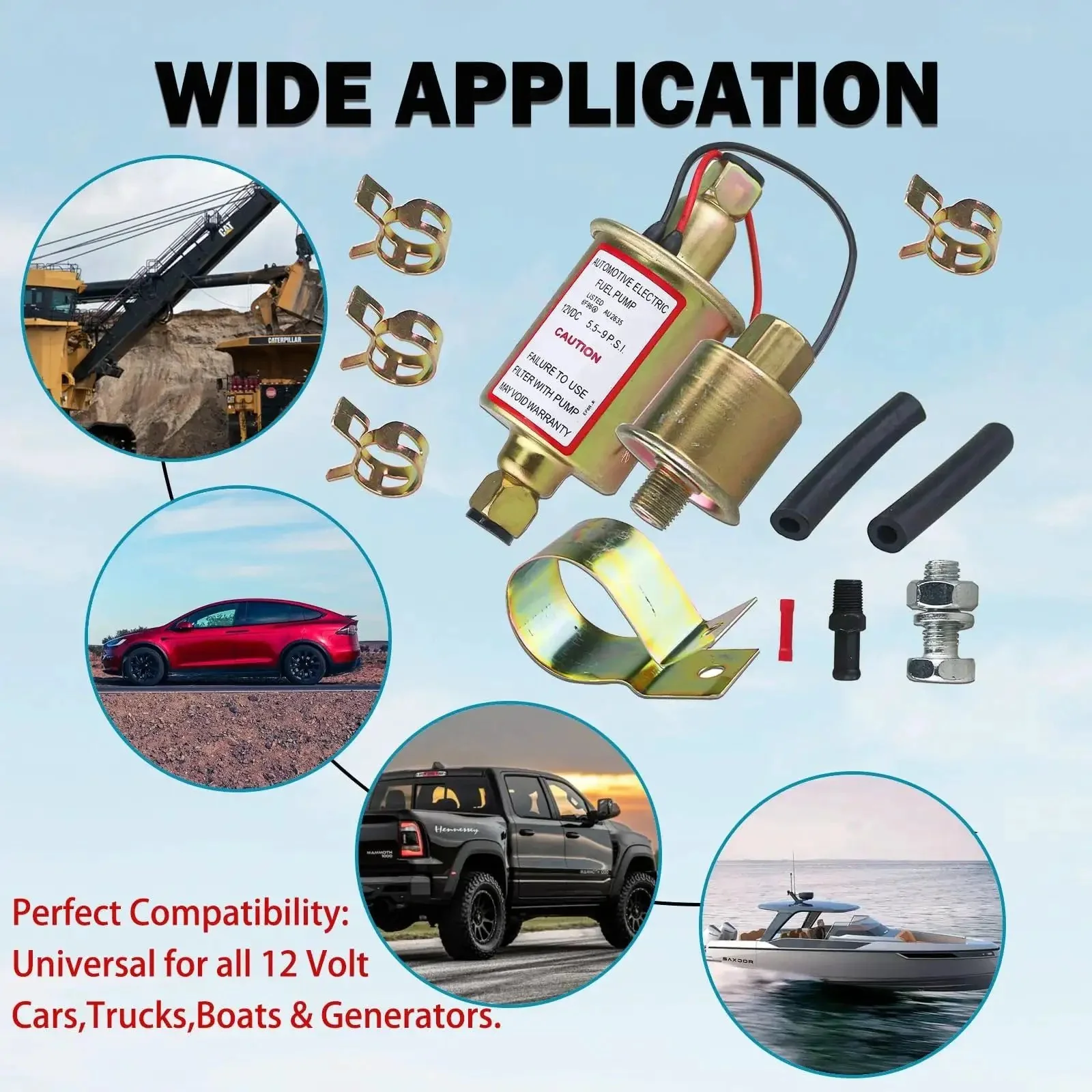 Electric Fuel Pump 5-9 PSI 12V DC 30 GPH For Gasoline And Diesel Carburetor Engines Universal Fit For Car Truck Boat Generator Two Wire Design Model E8012S FD0002 P60430 6414671 - Image 3
