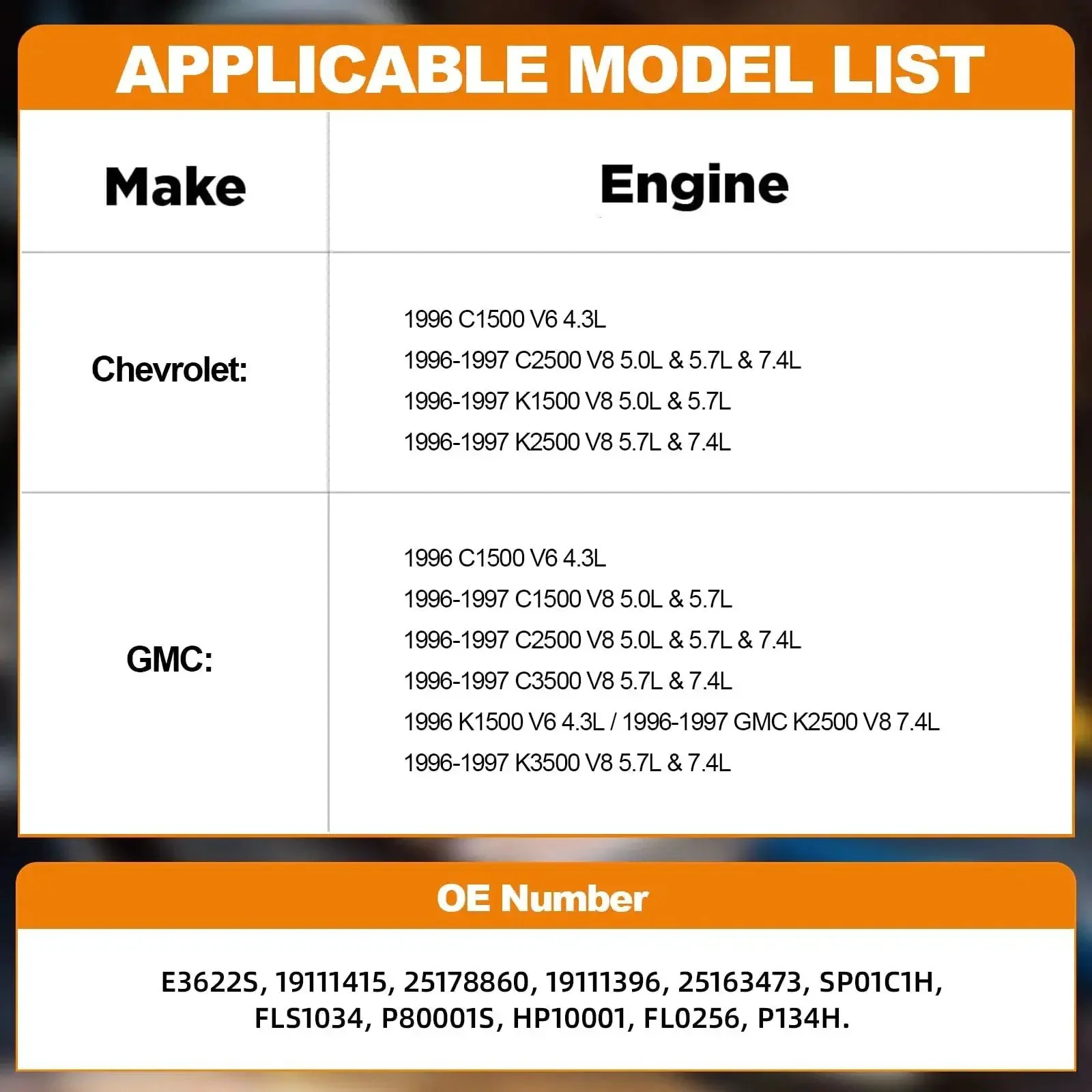 Electric Fuel Pump Assembly For Chevy And GMC Trucks 1996 1997 C1500 C2500 C3500 K1500 K2500 K3500 4.3L 5.0L 5.7L 7.4L Replace E3622S P80001S HP10001 Direct Fit Plug And Play - Image 3