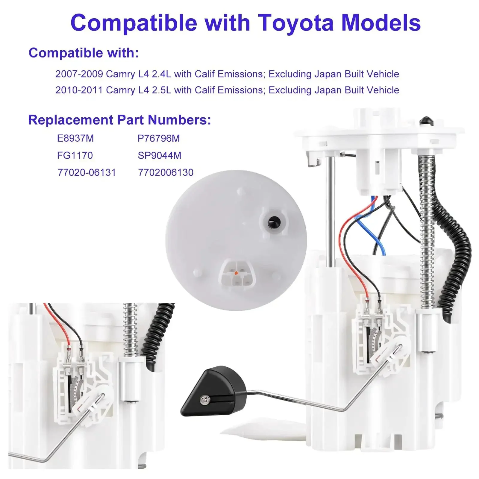 Electric Fuel Pump Module Assembly With Sending Unit For Toyota Camry 2007-2011 2.4L And 2.5L Four-Cylinder Replacement Fits E8937M FG1170 P76796M SP9044M 77020-06131 Plug-And-Play Fuel Pump Upgrade For Smooth Starts And Reliable Fuel Delivery - Image 6