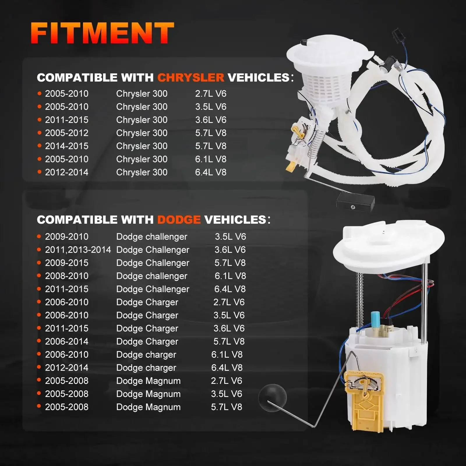 Electric Fuel Pump Module With Sending Unit Plug And Play For 2005 Through 2015 Dodge Challenger Charger Magnum And 300 Models Left Driver Side And Right Passenger Replaces 5136023 5136022 E7192M E7264A - Image 7