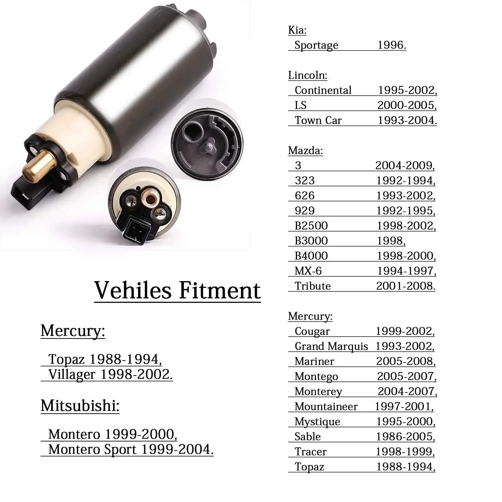 Electric Fuel Pump Replacement That Fits Ford Aspire 1994 1997 Contour 1995 2000 Crown Victoria 1993 2008 E-150 Econoline Club Wagon 1997 2002 E-250 Econoline 1997 2002 E-350 Club Wagon 1997 2002 And More Cl Tl 2001 2003 - Image 2