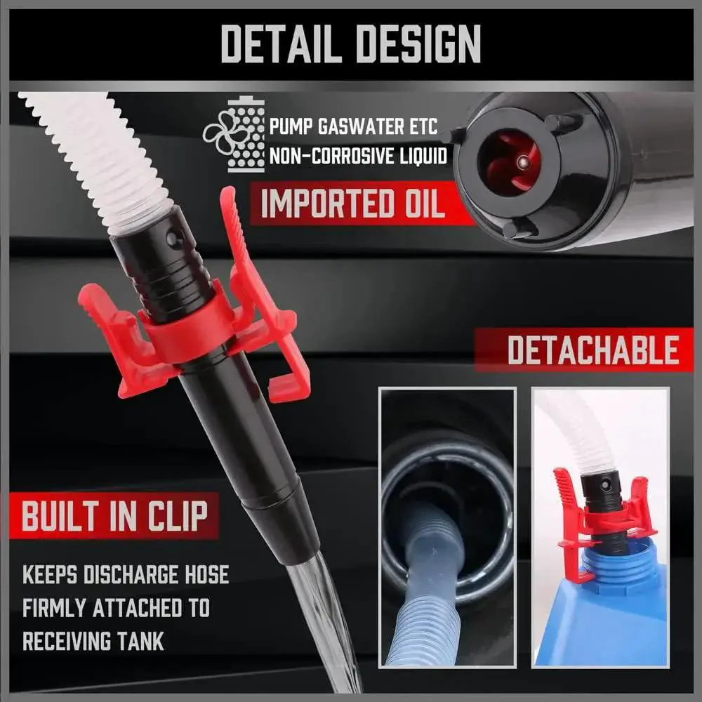 Electric Hand Pump Portable Battery Powered Transfer Pump Multi Use Siphon Liquid Extractor For Gasoline Diesel Fuel And Water Transfer Lightning Fast 2.2 GPM Siphon With Locking Clip For Easy Refill On Roadside Or At Home - Image 6