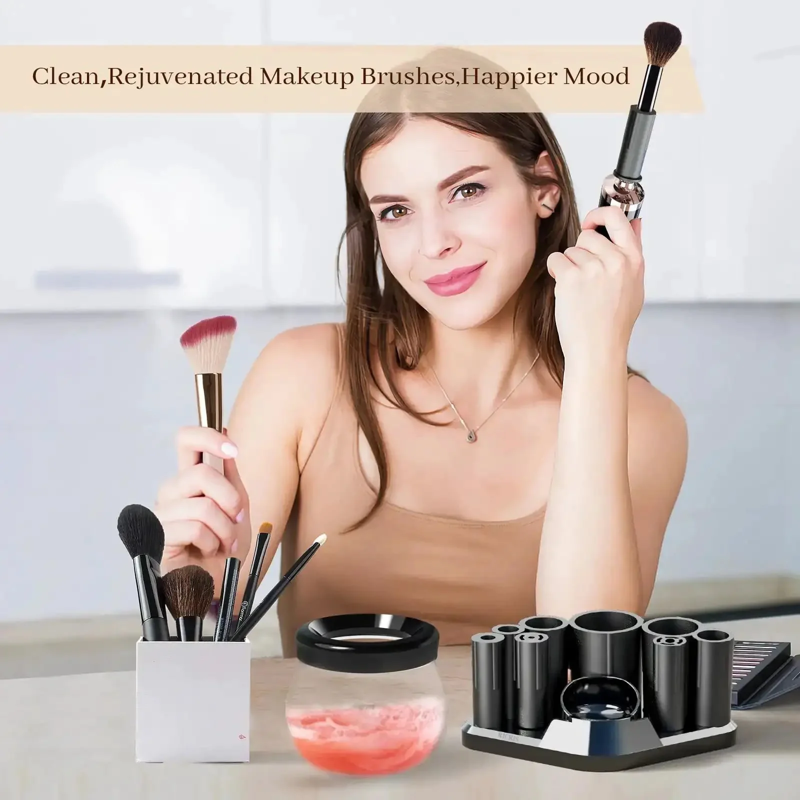 Electric Makeup Brush Cleaner And Dryer Machine For Quick Clean And Dry Makeup Brushes Automatic Cosmetic Brush Spinner Washer Is A Game Changer For Busy Mornings Fast Hands Free Cleaning And Drying - Image 2