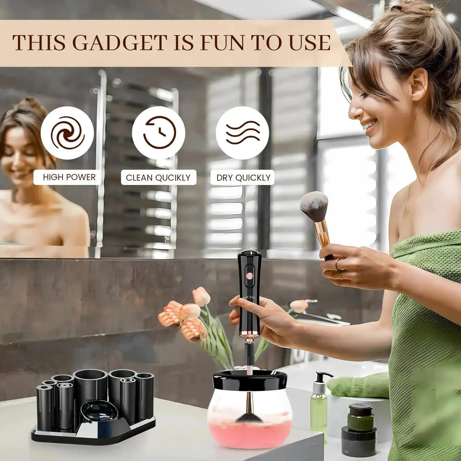 Electric Makeup Brush Cleaner And Dryer Machine For Quick Clean And Dry Makeup Brushes Automatic Cosmetic Brush Spinner Washer Is A Game Changer For Busy Mornings Fast Hands Free Cleaning And Drying - Image 3