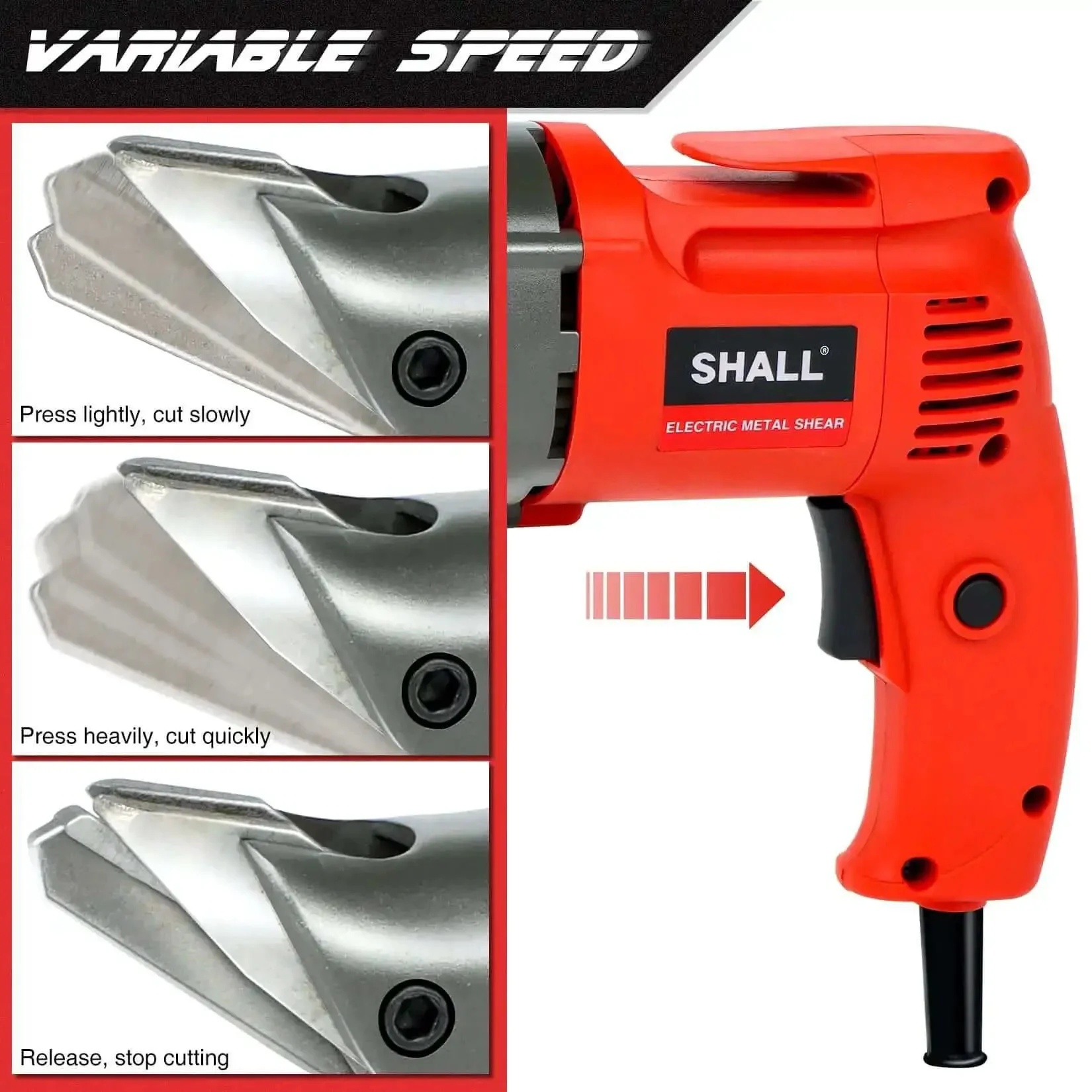 Electric Metal Cutting Shear For 14 Gauge Steel And 16 Gauge Stainless, 4.0 Amp Corded Cutter, Variable Speed, 360 Degree Swivel Head, 2500 SPM, Double Cut Design For Clean, Curling Edges And Fast, DIY Friendly Heavy Duty Workshop Must Have - Image 3