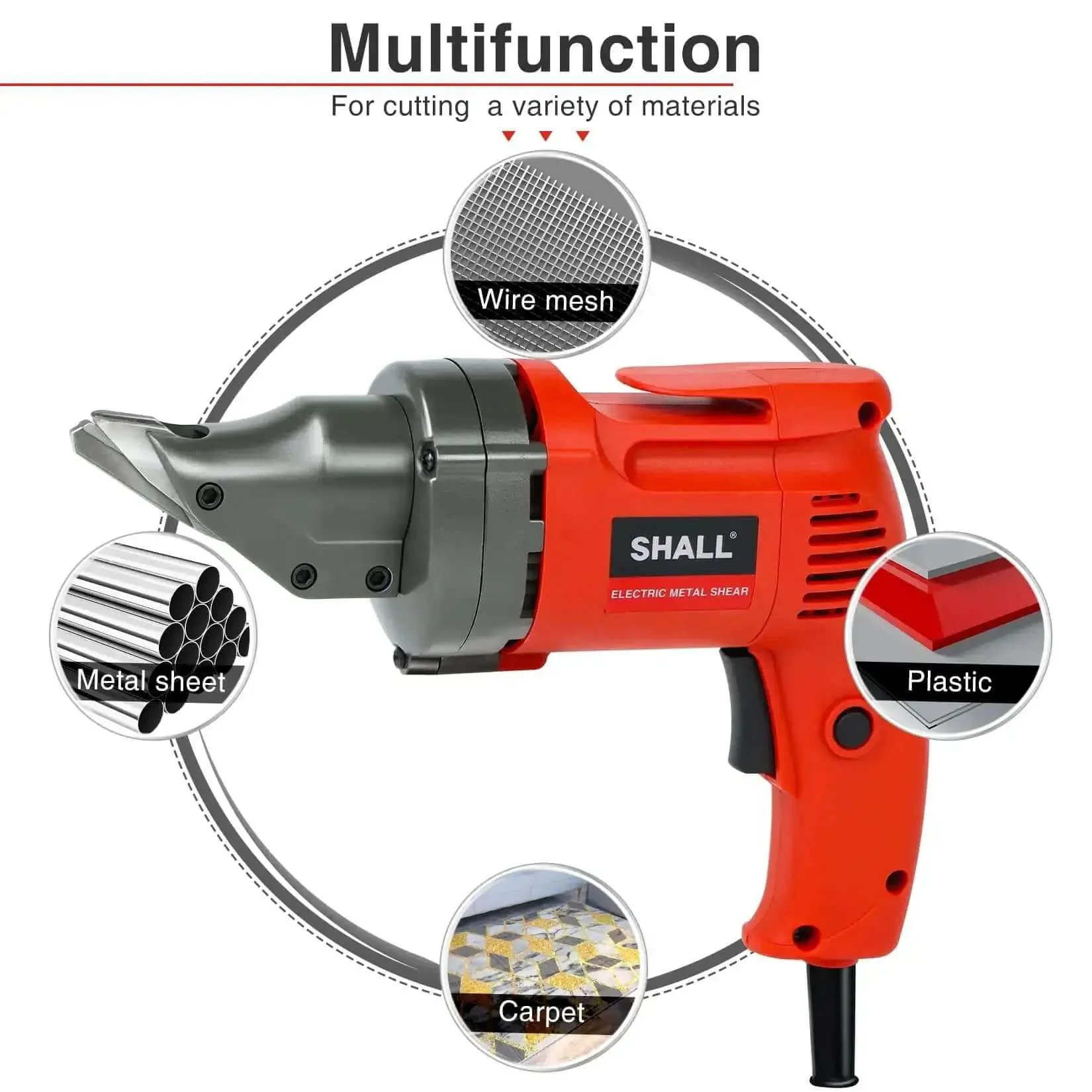 Electric Metal Cutting Shear For 14 Gauge Steel And 16 Gauge Stainless, 4.0 Amp Corded Cutter, Variable Speed, 360 Degree Swivel Head, 2500 SPM, Double Cut Design For Clean, Curling Edges And Fast, DIY Friendly Heavy Duty Workshop Must Have - Image 4