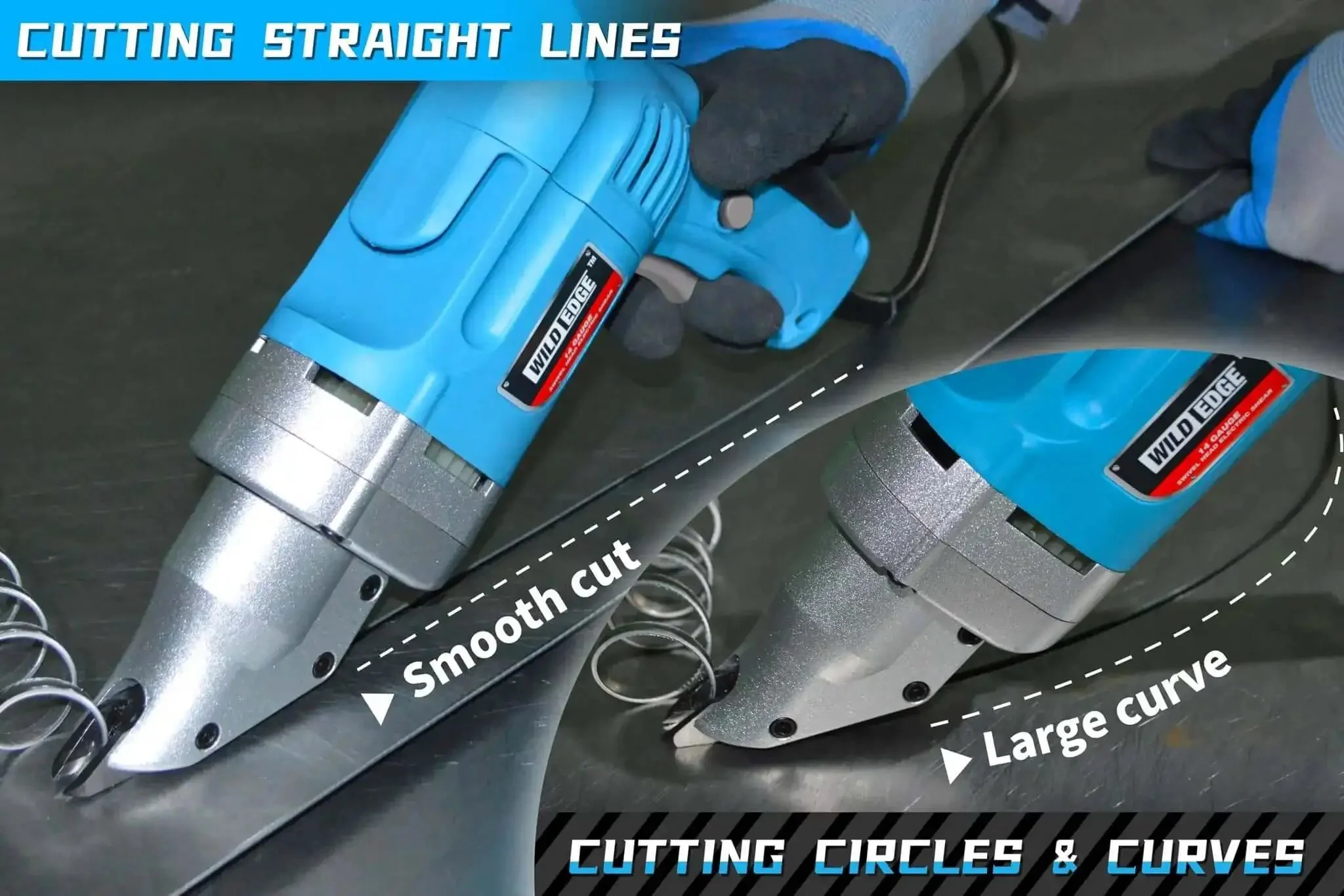 Electric Metal Shear For Sheet Metal, 14 Gauge, 5.0 Amp Motor, Variable Speed 0-2700 SPM, Swivel Head, Beastly Heavy Duty Cutter With Double Cut Blades For Fast, Clean Cuts And 1/4 Inch Curled Edges - Image 7