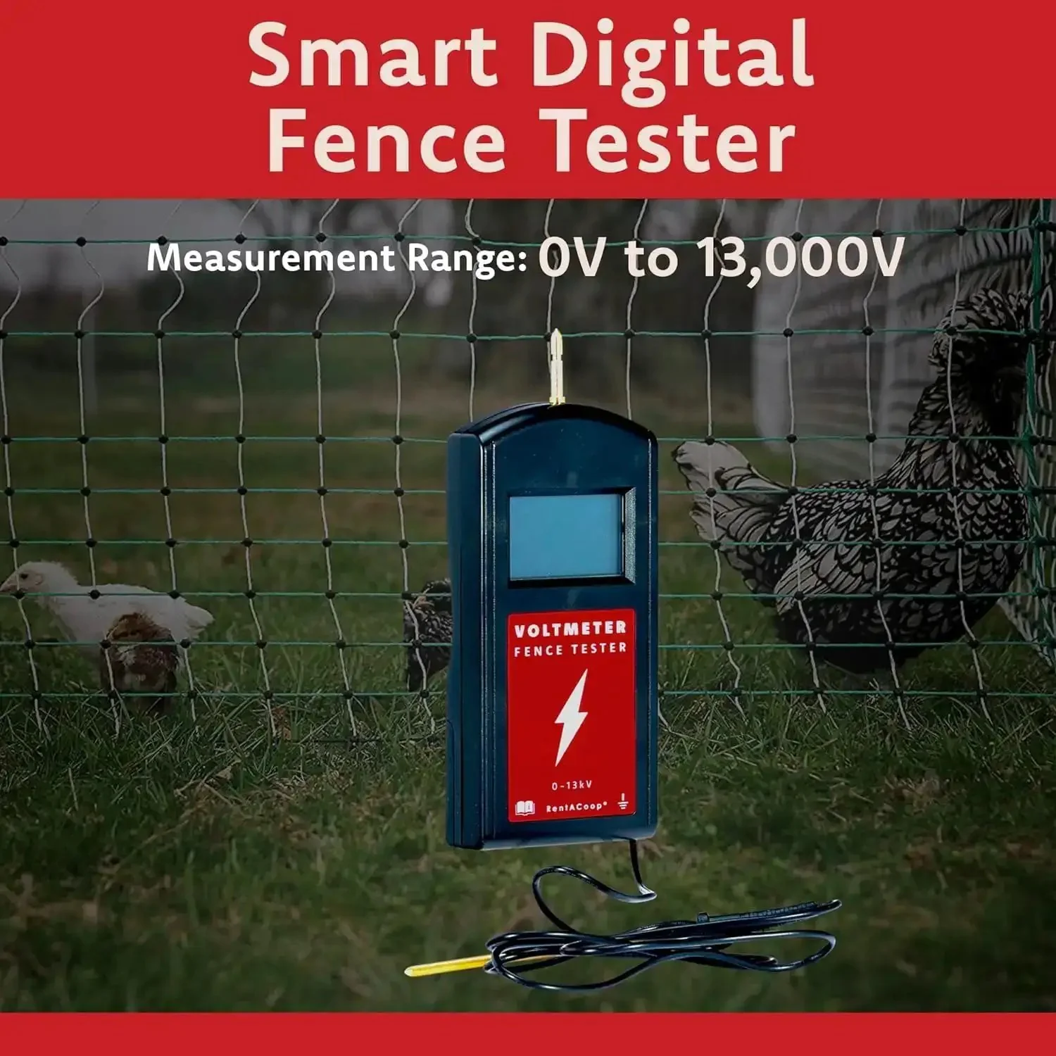 Electric Poultry Netting Accessory Set With 0.6 Joule Fence Charger, 3 Foot Grounding Rod, Gate Handle Kit, And Voltmeter Fence Tester For Easy Install And Safe PredatorProof Chickens And Other Poultry - Image 3