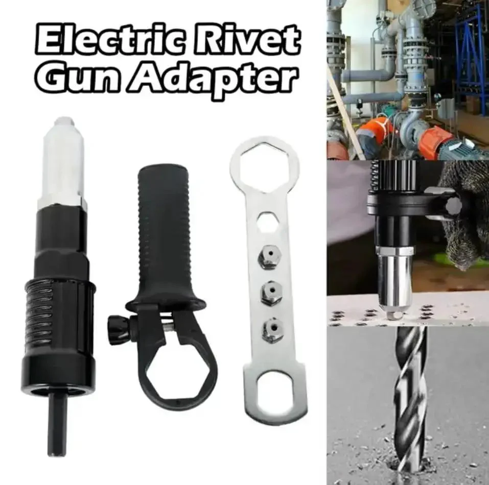 Electric Rivet Gun Attachment Kit For Drill With Four Rivet Heads 2.4mm 3.2mm 4.0mm 4.8mm Pro Fast Pop Riveting For DIY Home Projects Automotive And Metalwork Heavy Duty Alloy Steel Construction - Image 2