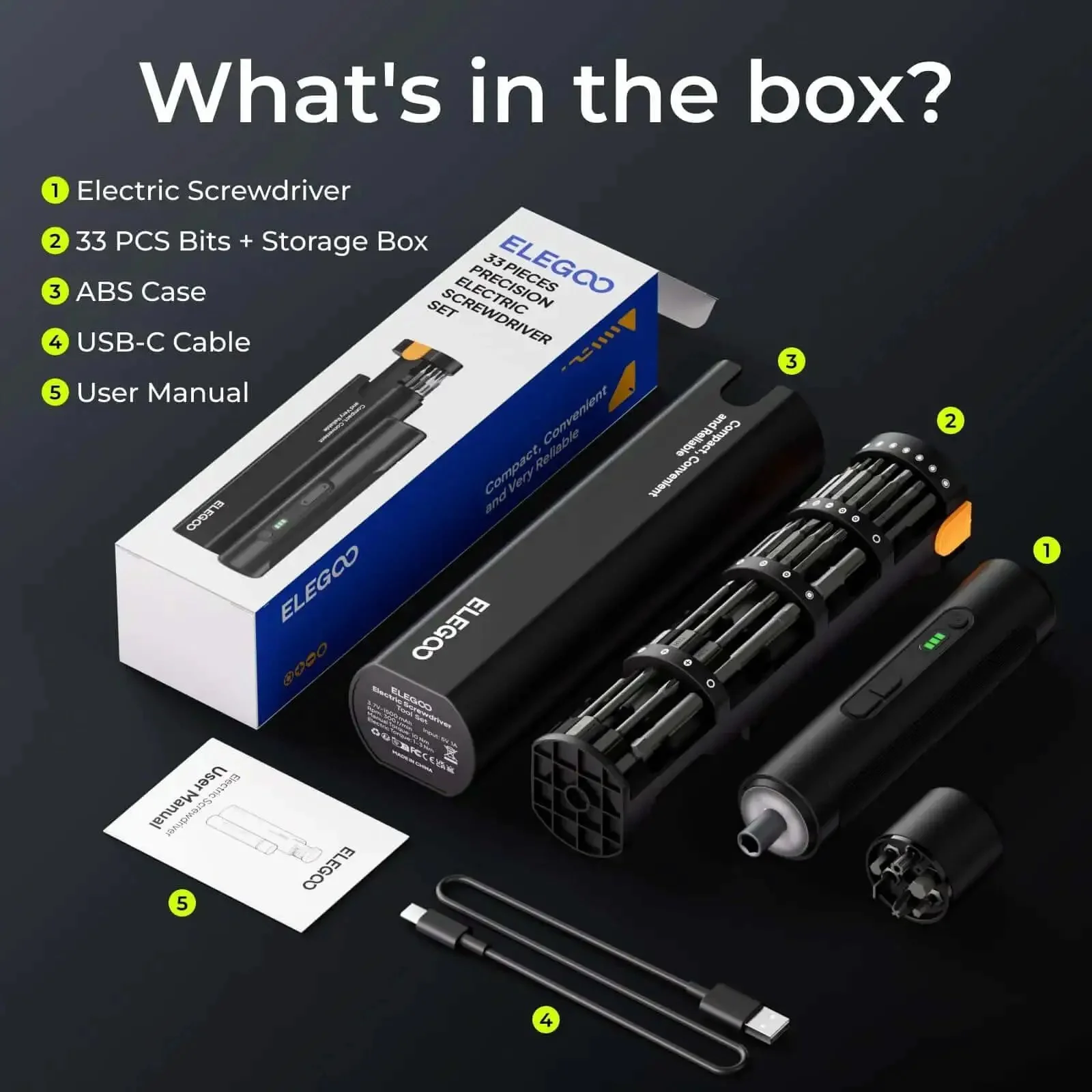 Electric Screwdriver Set With 33 Magnetic Bits And 3 Torque Settings, 300 RPM, 1500mAh Rechargeable Cordless Driver, LED Light, Compact DIY Tool Kit For 3D Printer Maintenance And PC Camera Setup - Image 2