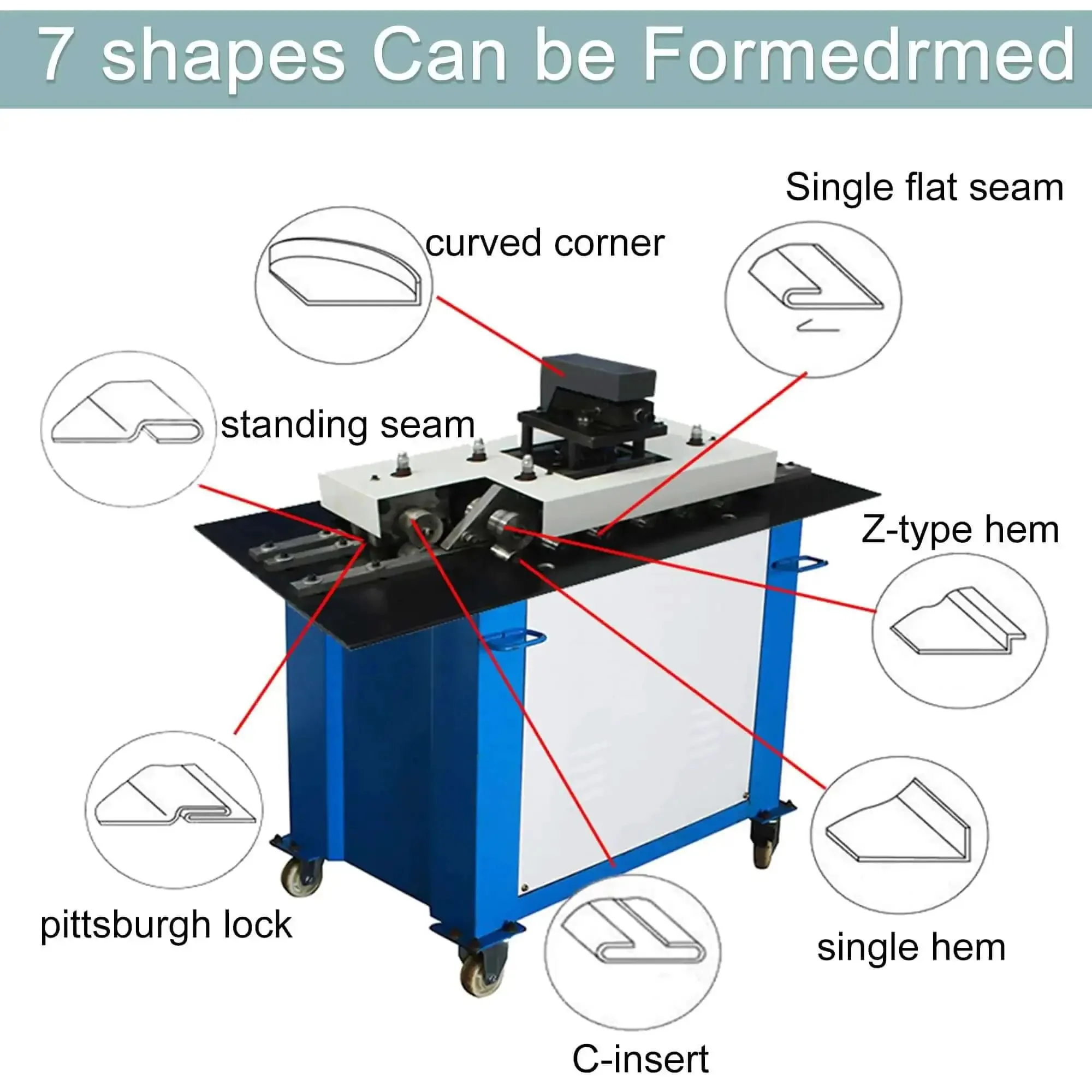Electric Sheet Metal Seamer Pro Grade Multi Functional Seam Lock Forming Machine With 7 Shape Options For 1.2mm Iron Sheet 220V Heavy Duty Roll Forming Tool For Vent Ducts And Exhaust Piping - Image 7