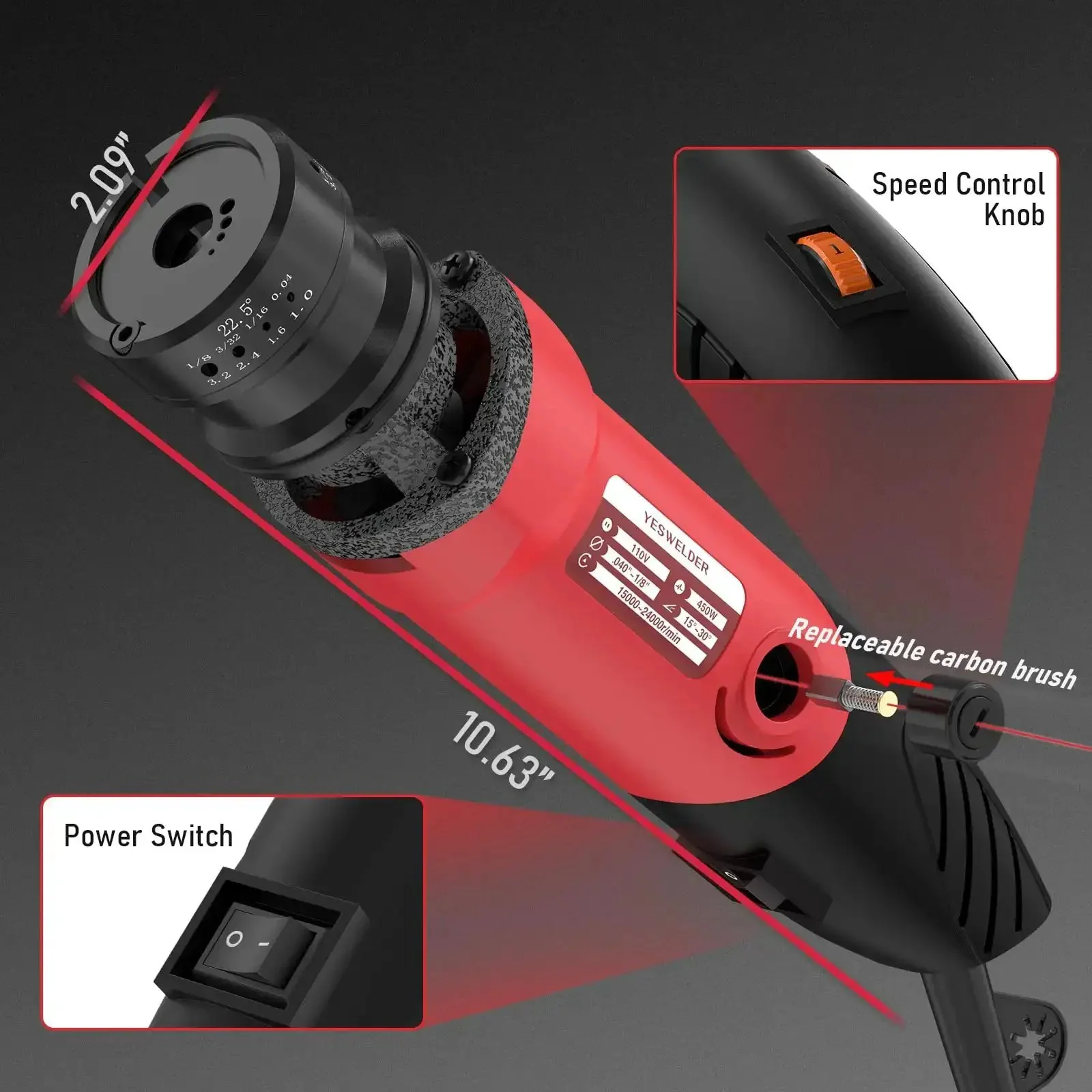 Electric TIG Tungsten Electrode Sharpener And Grinder For Welding, Handheld 110V Rotary Tool With Flat Grinding Block And Cut Off Slot, Four Sizes And Three Angles No Brainer Quick Setup For Beginners And Pros - Image 3