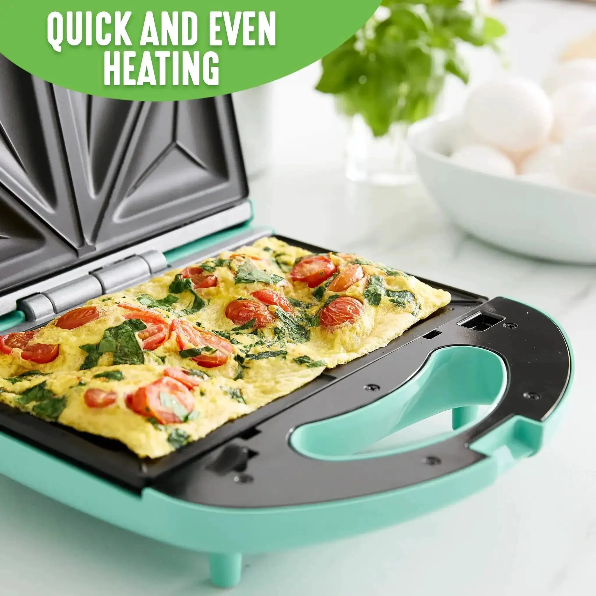 Electric Waffle Maker And Panini Press With Ceramic Nonstick Plates For Grilled Cheese And Tuna Melts, Toaster Function, LED Indicator Light, PFAS Free PFOA Free Lead Free Cadmium Free, Turquoise Finish, Easy Cleanup And Crispy, Even Cooking - Image 5