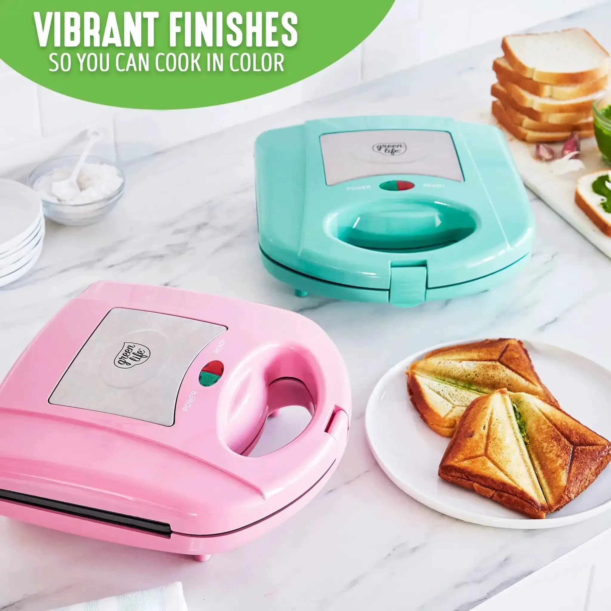 Electric Waffle Maker And Panini Press With Ceramic Nonstick Plates For Grilled Cheese And Tuna Melts, Toaster Function, LED Indicator Light, PFAS Free PFOA Free Lead Free Cadmium Free, Turquoise Finish, Easy Cleanup And Crispy, Even Cooking - Image 6