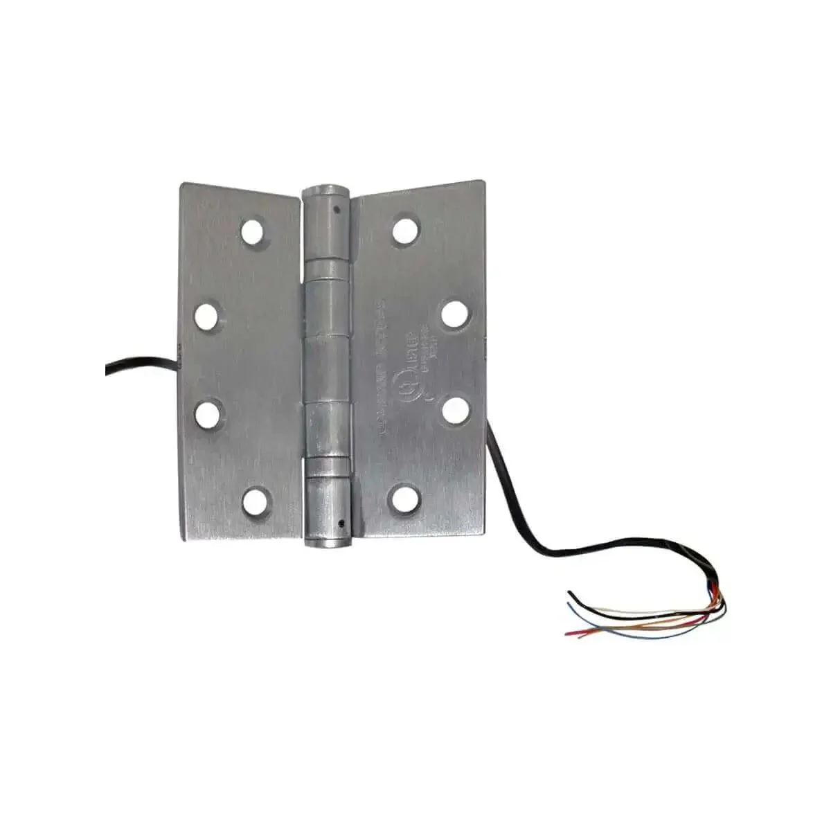 Electrified Door Hinge 2 Plus 4 Wire, 5 In By 4-1/2 In, 5 Knuckle, 4 Ft Lead, Satin Chrome Finish With Brushed Chrome Look, Heavy Duty Electrical Hinge For Access Control Doors, Ideal For Secure Entry And Gate Systems