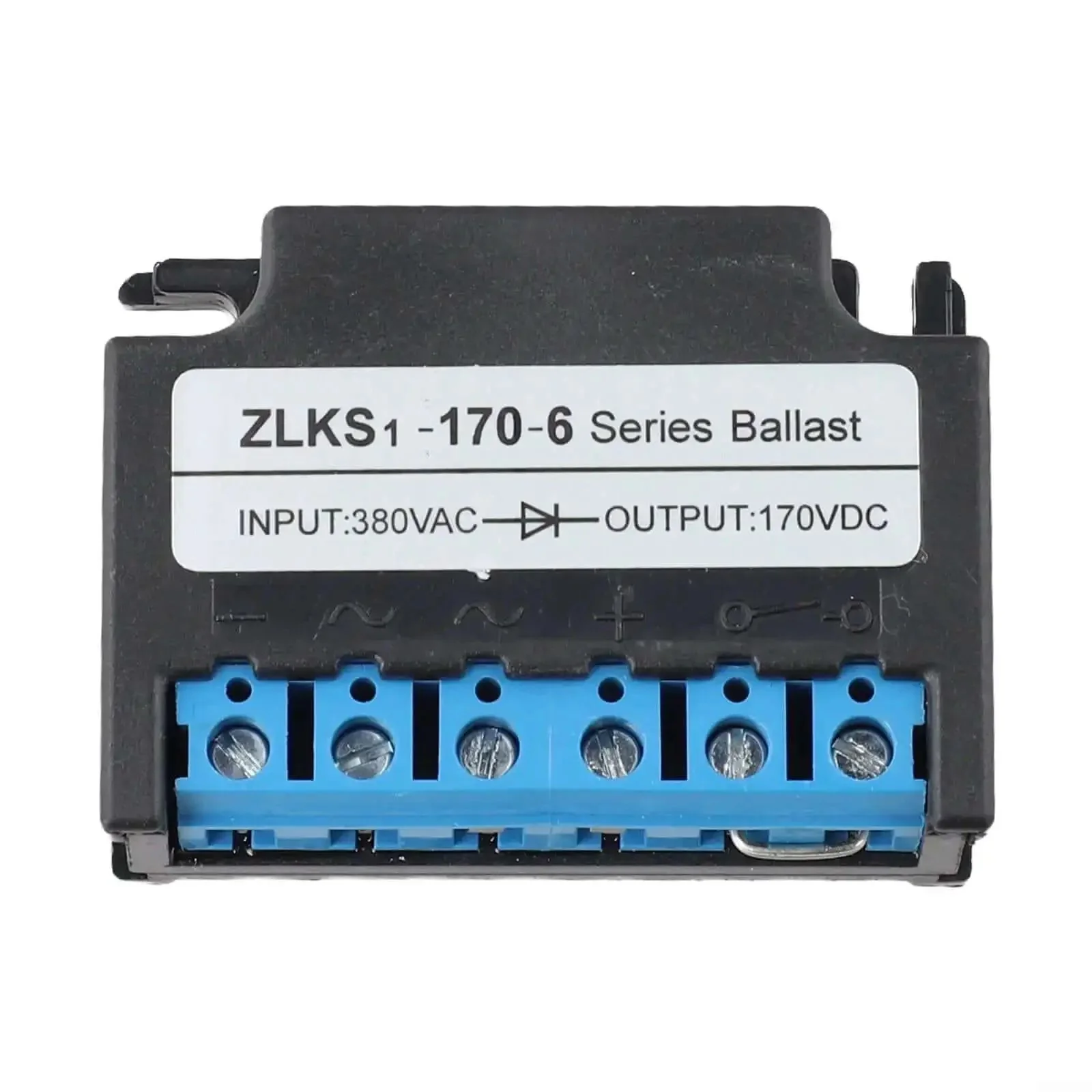 Electromagnetic Brake Rectifier For ZLKS1 Motor Module Dual Voltage DC Conversion For Industrial Brakes And Clutches Type A 99V DC Output Or Type B 170V DC Output From 380V AC Input Compact Black Plastic Housing Measures 60 Millimeter By 40 Millimeter By