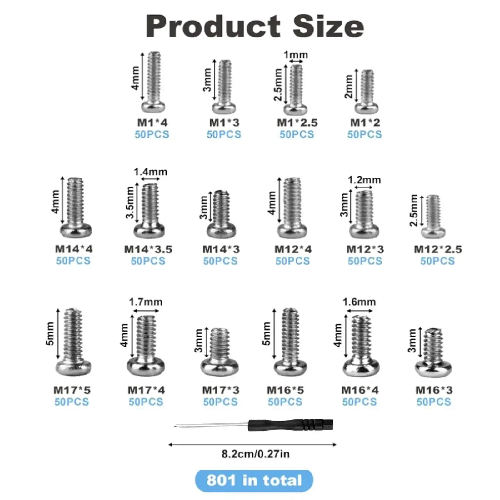 Electronics Micro Screws Kit With 800 Pieces Pro Grade Nickel Plated Carbon Steel Phillips Pan Head Self Tapping Machine Screws For Electronics Repair In Small Size Range M1 M1.2 M1.4 M1.6 M1.7 - Image 7