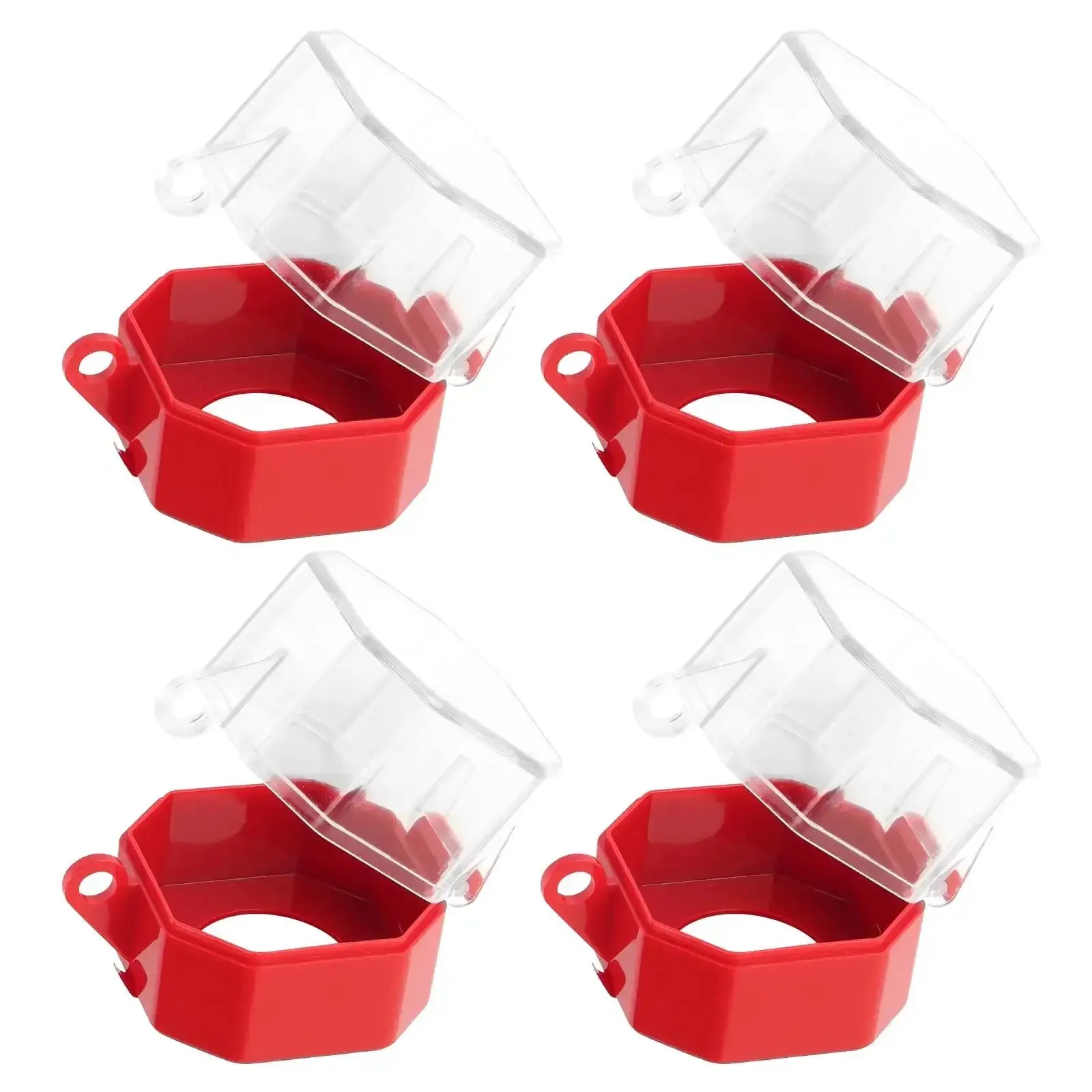 Emergency Stop Button Lockout Cover Kit Four Pack for Industrial Control Panels and Machinery No Brainer Protection Square 30mm Push Button Shield With Adhesive Prevents Accidental Startups During Maintenance in Shops and Worksites