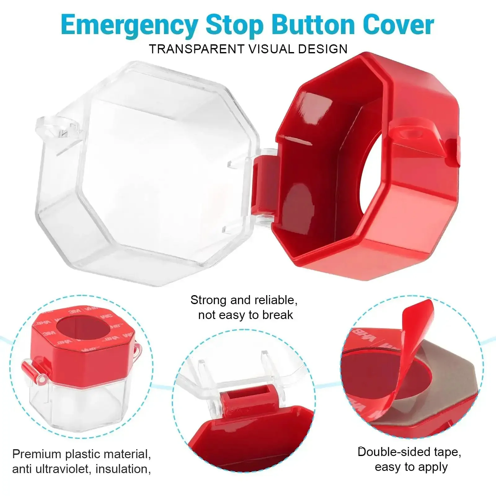 Emergency Stop Button Lockout Cover Kit Four Pack for Industrial Control Panels and Machinery No Brainer Protection Square 30mm Push Button Shield With Adhesive Prevents Accidental Startups During Maintenance in Shops and Worksites - Image 6