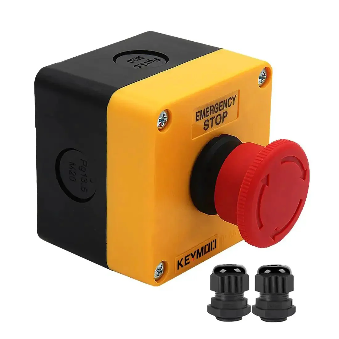 Emergency Stop Push Button Switch 1NC 10A 660V With IP65 Waterproof Box And PG13.5 Black Connectors Heavy Duty Latching Push To Lock Turn To Release On Off Operation 2 Pack