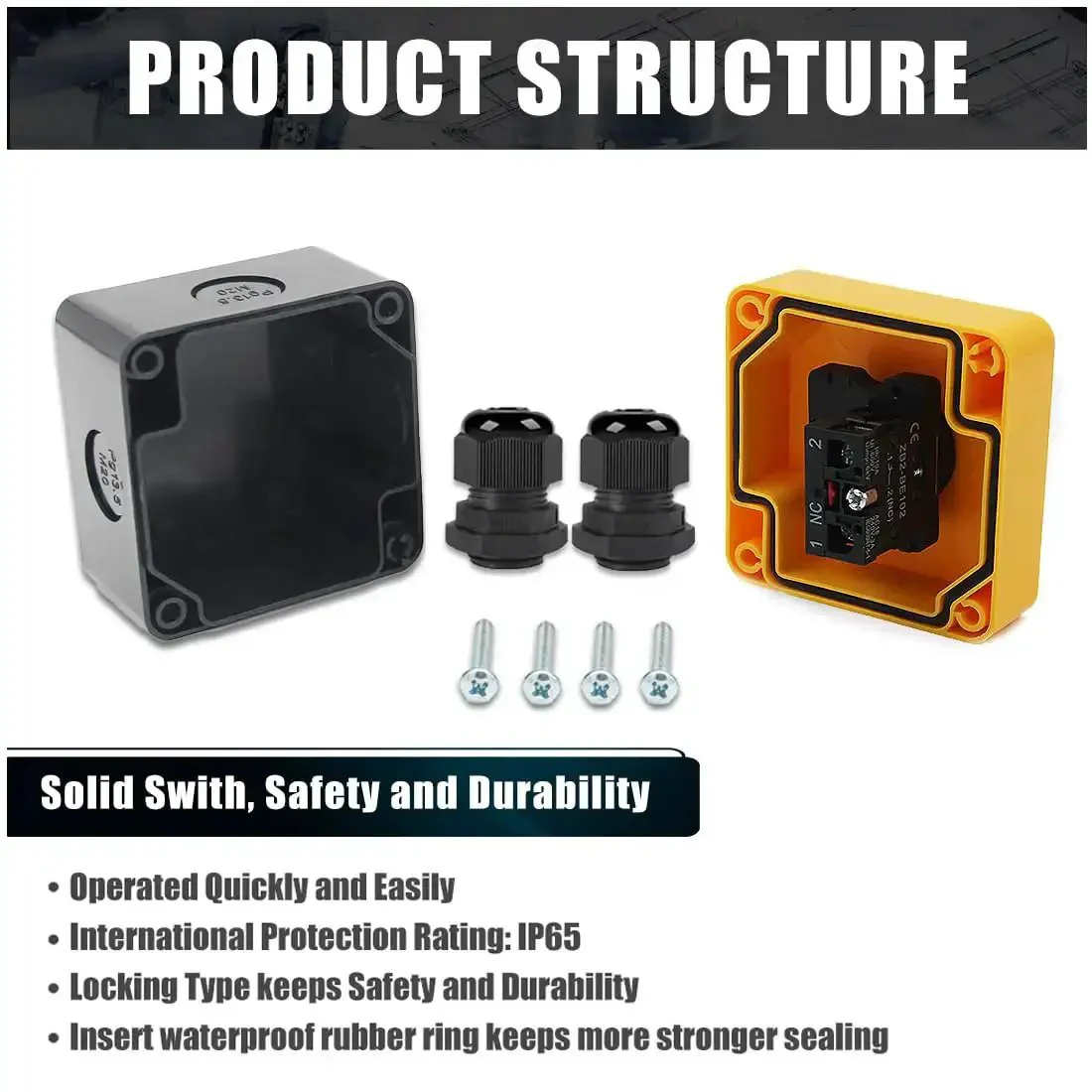 Emergency Stop Push Button Switch 1NC 10A 660V With IP65 Waterproof Box And PG13.5 Black Connectors Heavy Duty Latching Push To Lock Turn To Release On Off Operation 2 Pack - Image 3