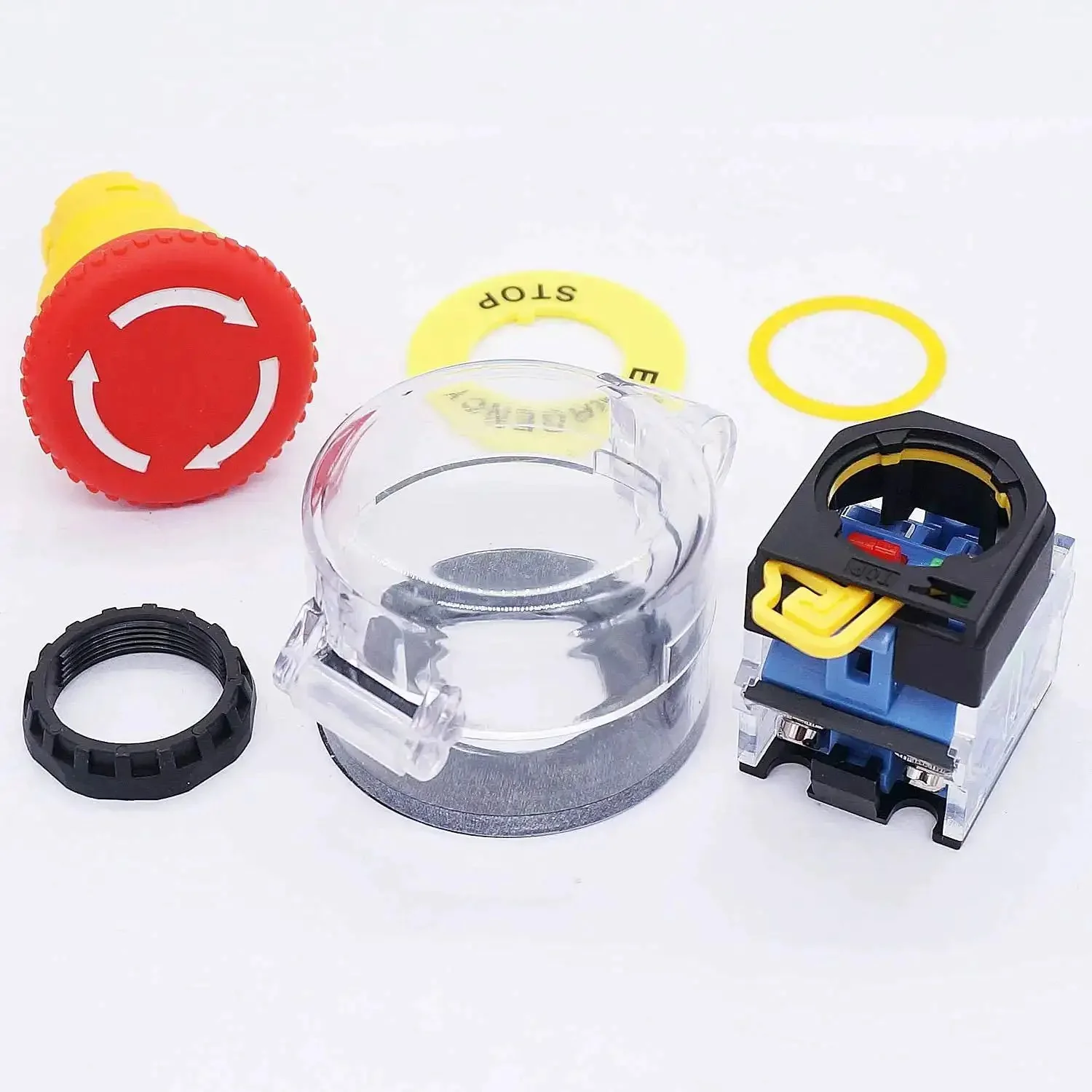 Emergency Stop Push Button Switch 22mm Panel Mount Red Mushroom Latching Action With 1NO 1NC Contacts 10A 440V AC Protective Cover Heavy Duty Industrial Grade Model LA38A-11ZS-Z - Image 3